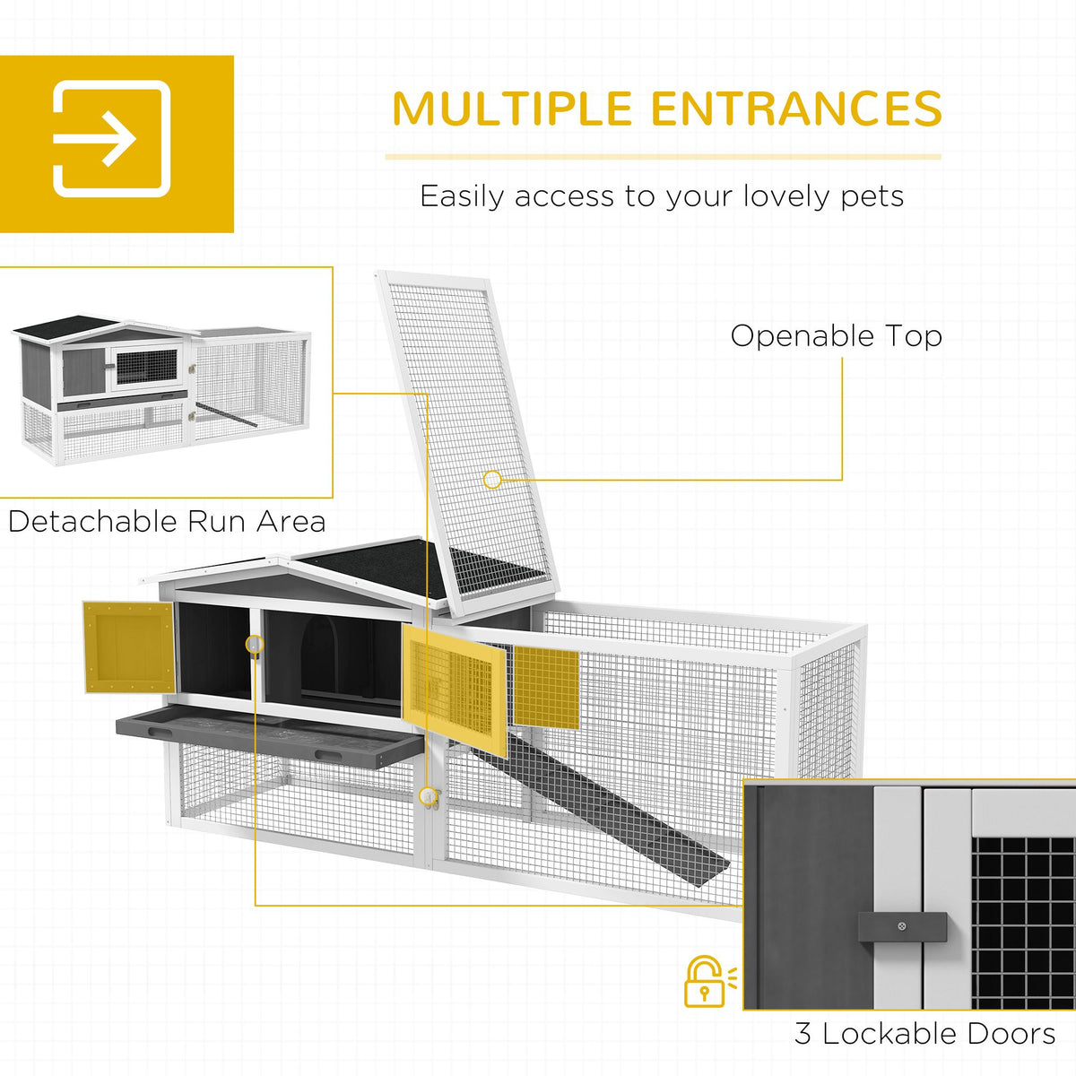 Outdoor Rabbit Cage - 2-Level Bunny Hutch with Detachable Run & water-ready Roof