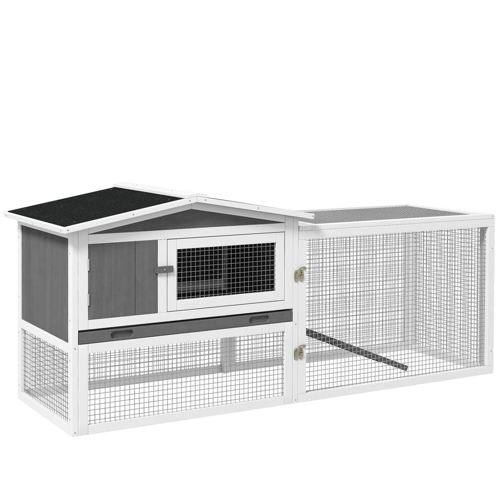 Outdoor Rabbit Cage - 2-Level Bunny Hutch with Detachable Run & water-ready Roof