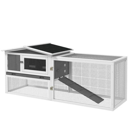 Outdoor Rabbit Cage - 2-Level Bunny Hutch with Detachable Run & water-ready Roof