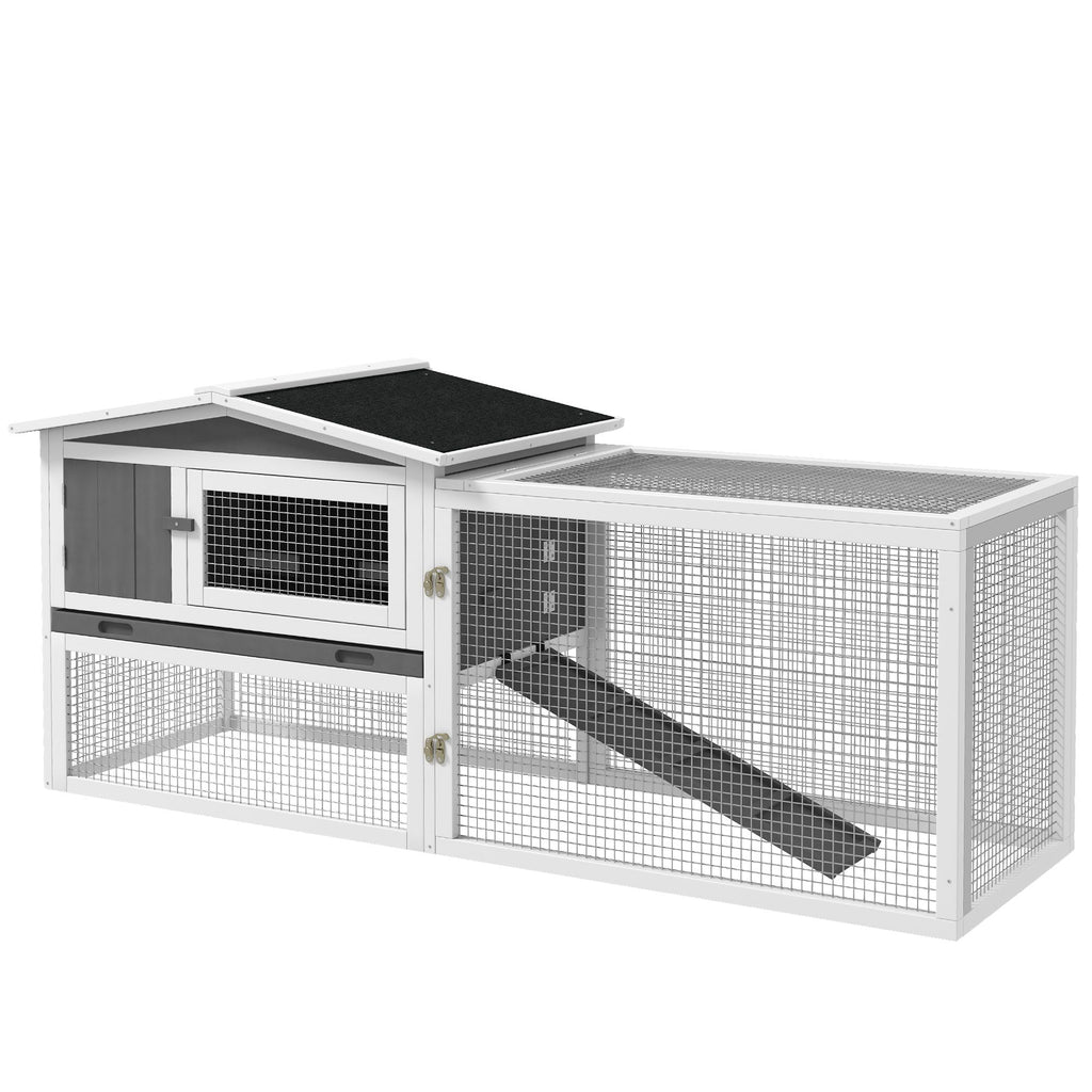 Outdoor Rabbit Cage - 2-Level Bunny Hutch with Detachable Run & water-ready Roof
