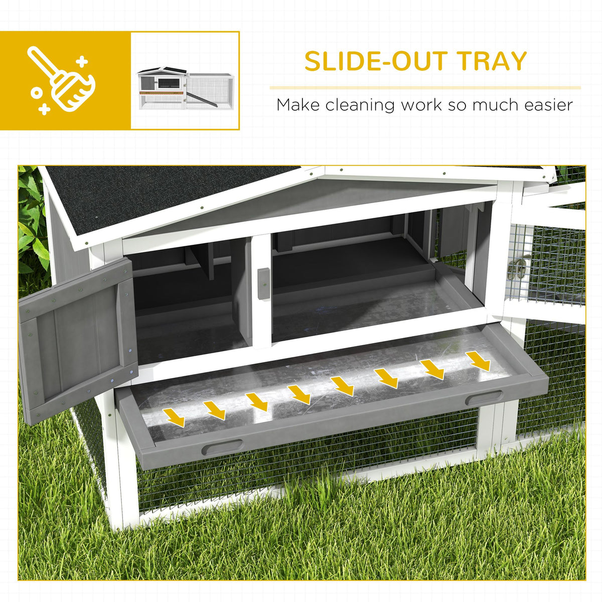 Outdoor Rabbit Cage - 2-Level Bunny Hutch with Detachable Run & water-ready Roof