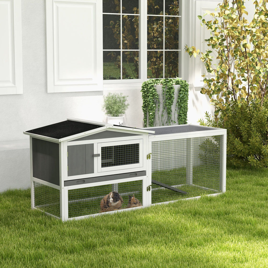 Outdoor Rabbit Cage - 2-Level Bunny Hutch with Detachable Run & water-ready Roof