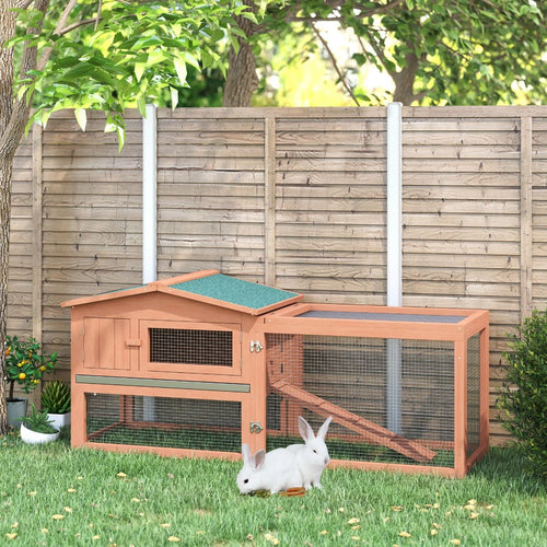 62" furniture-style Outdoor Rabbit Hutch with Detachable Run & Elevated Main House