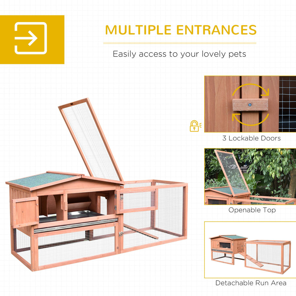 62" furniture-style Outdoor Rabbit Hutch with Detachable Run & Elevated Main House