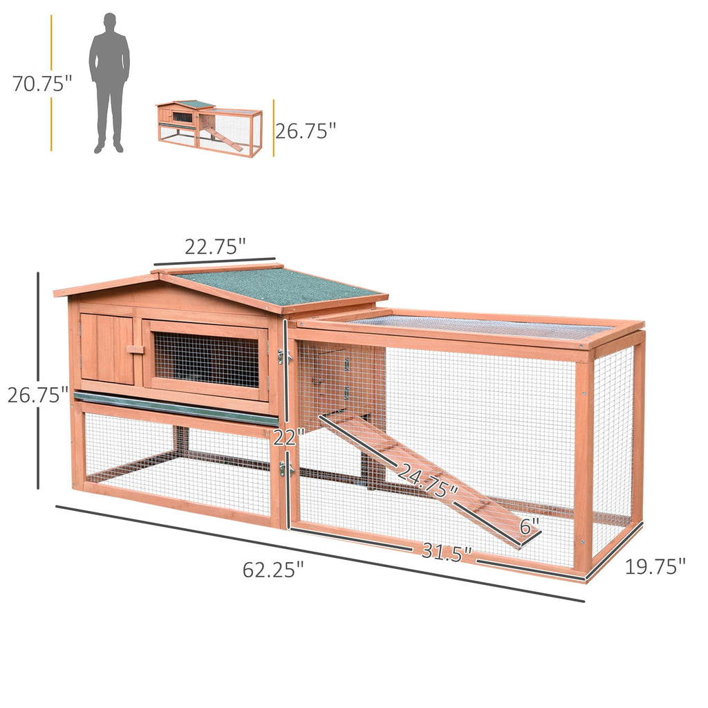 62" furniture-style Outdoor Rabbit Hutch with Detachable Run & Elevated Main House