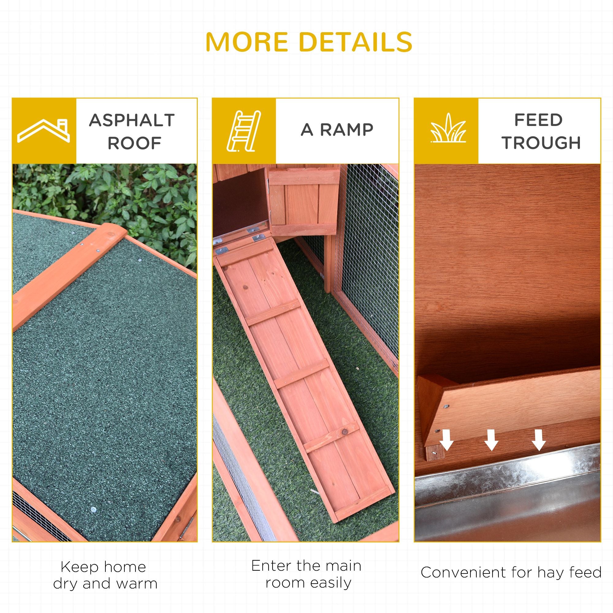 62" furniture-style Outdoor Rabbit Hutch with Detachable Run & Elevated Main House