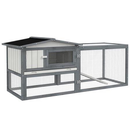 Spacious Outdoor Rabbit Hutch with Asphalt Roof & Safe Paint