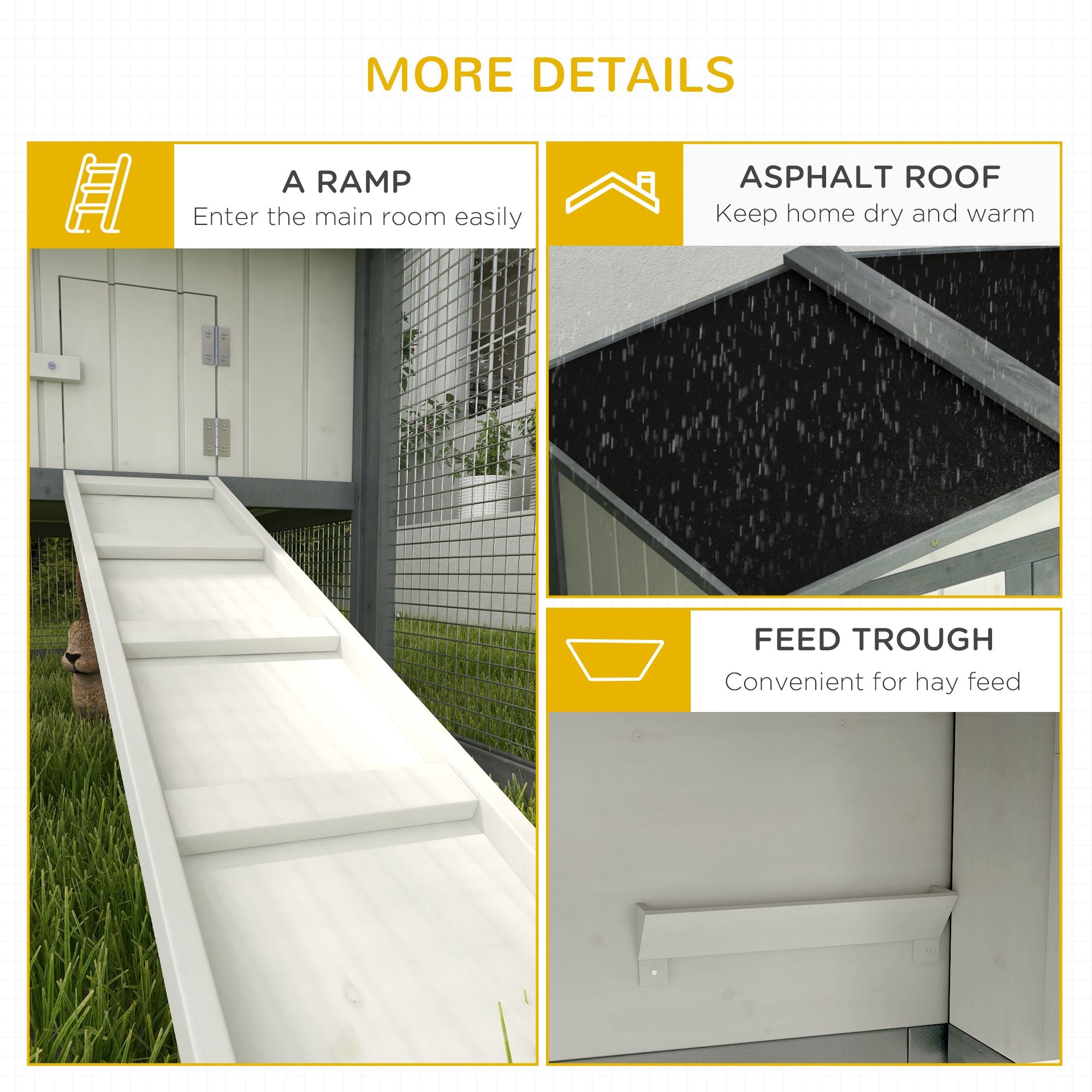 Spacious Outdoor Rabbit Hutch with Asphalt Roof & Safe Paint