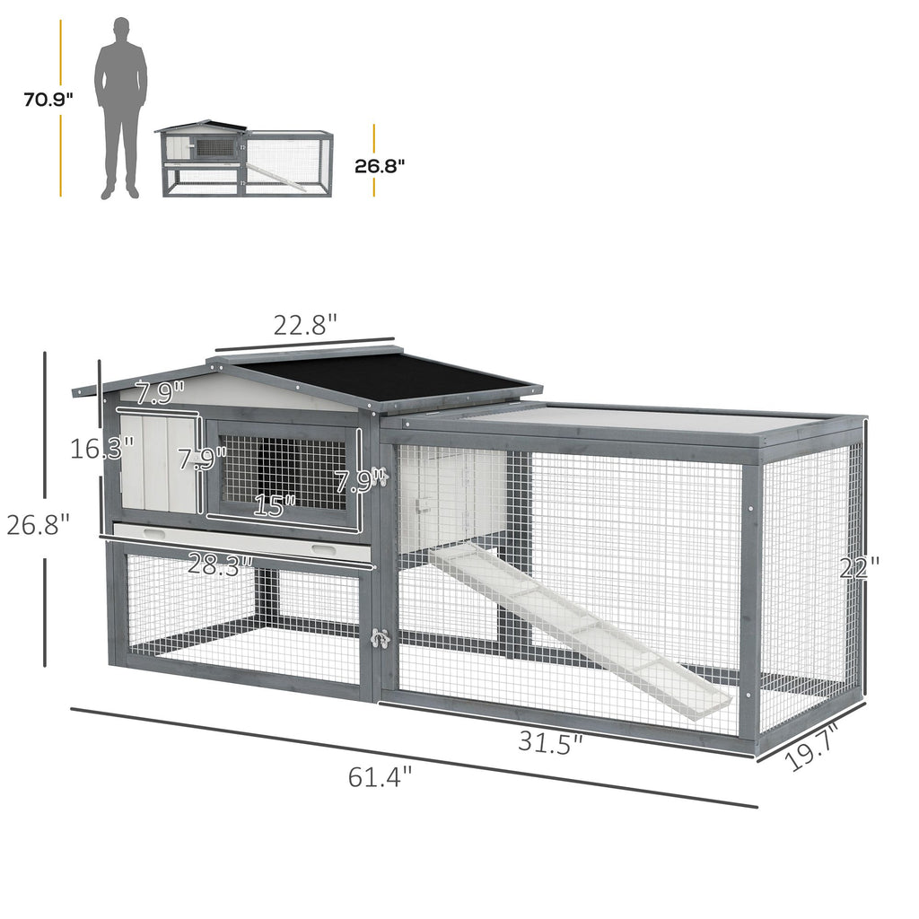 Spacious Outdoor Rabbit Hutch with Asphalt Roof & Safe Paint