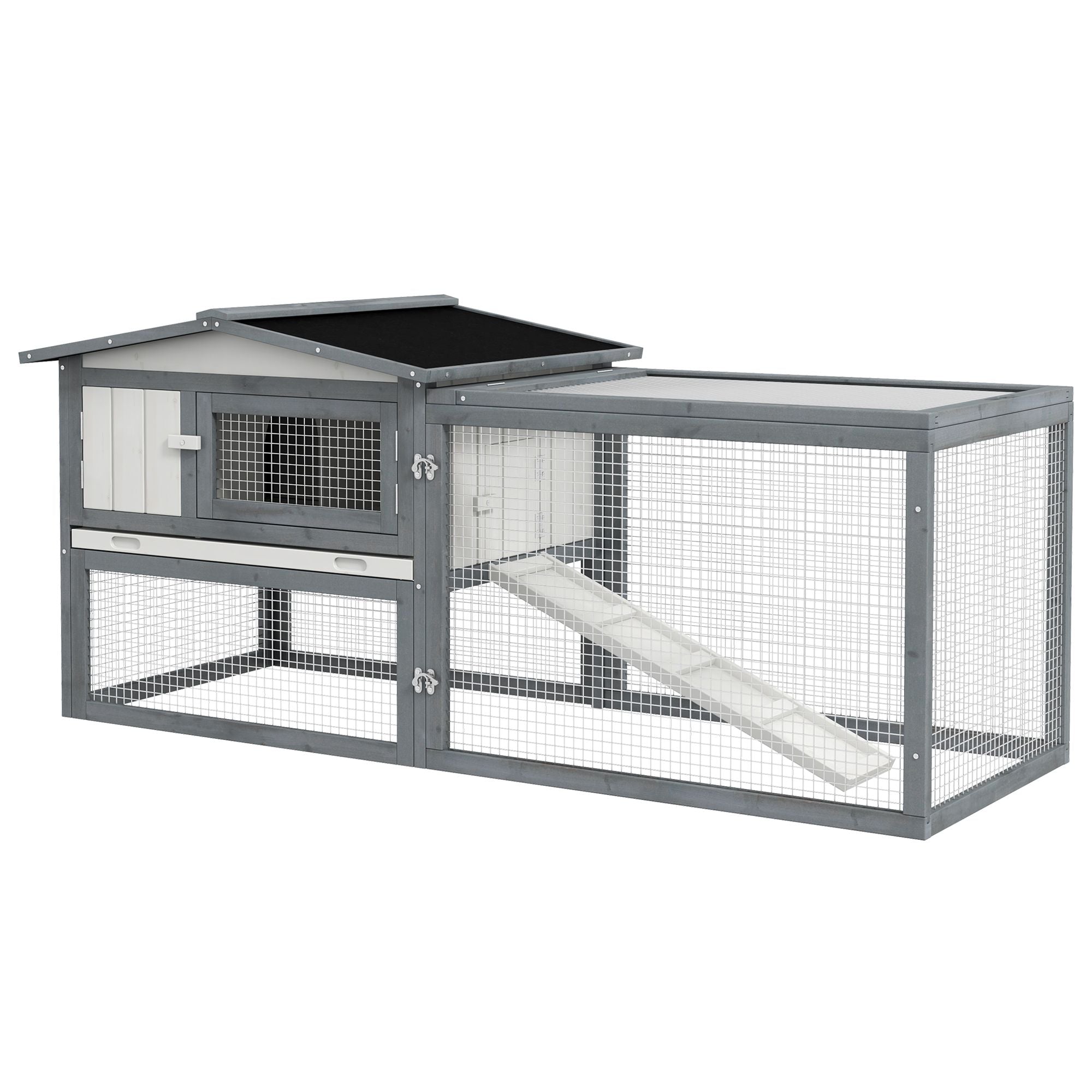 Spacious Outdoor Rabbit Hutch with Asphalt Roof & Safe Paint