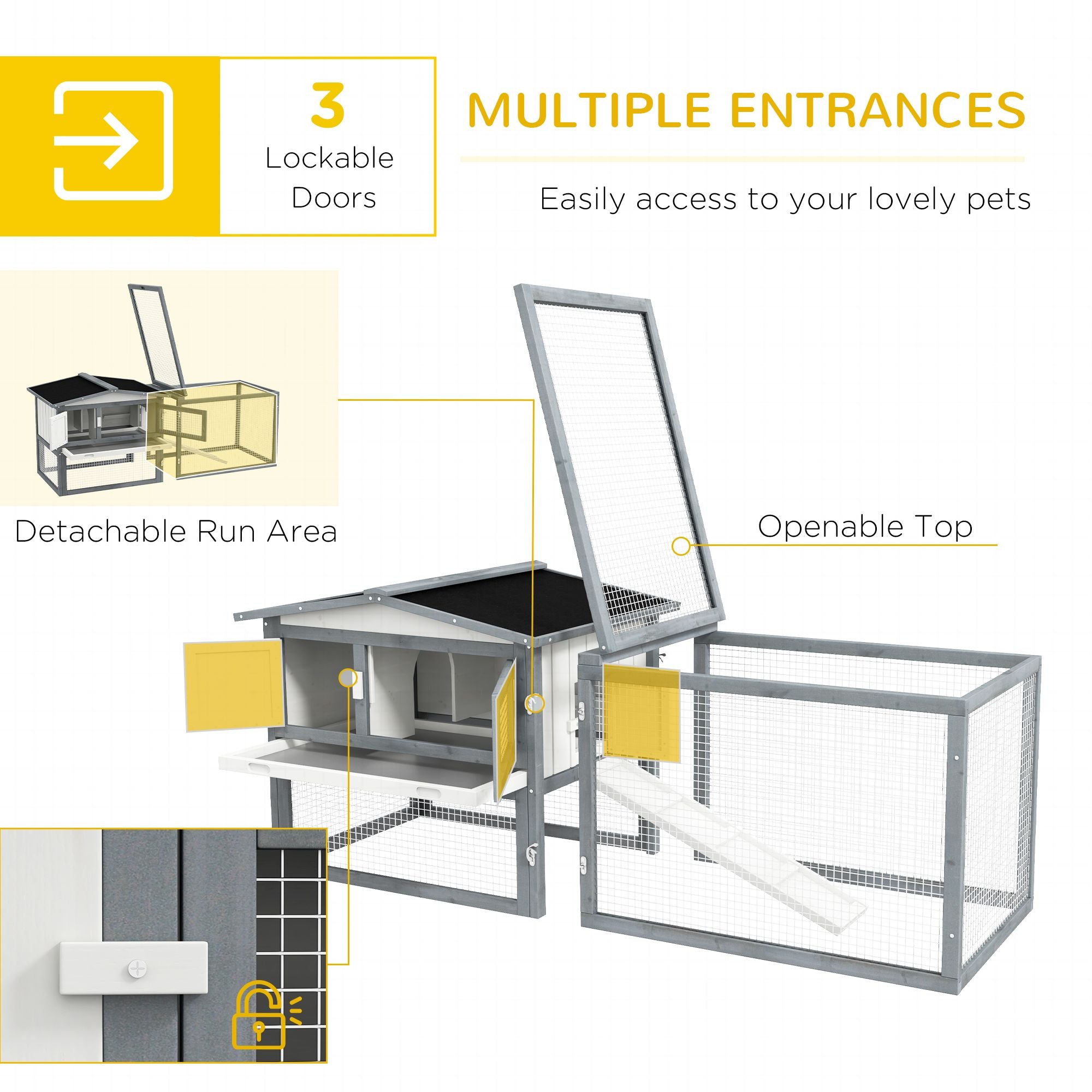 Spacious Outdoor Rabbit Hutch with Asphalt Roof & Safe Paint