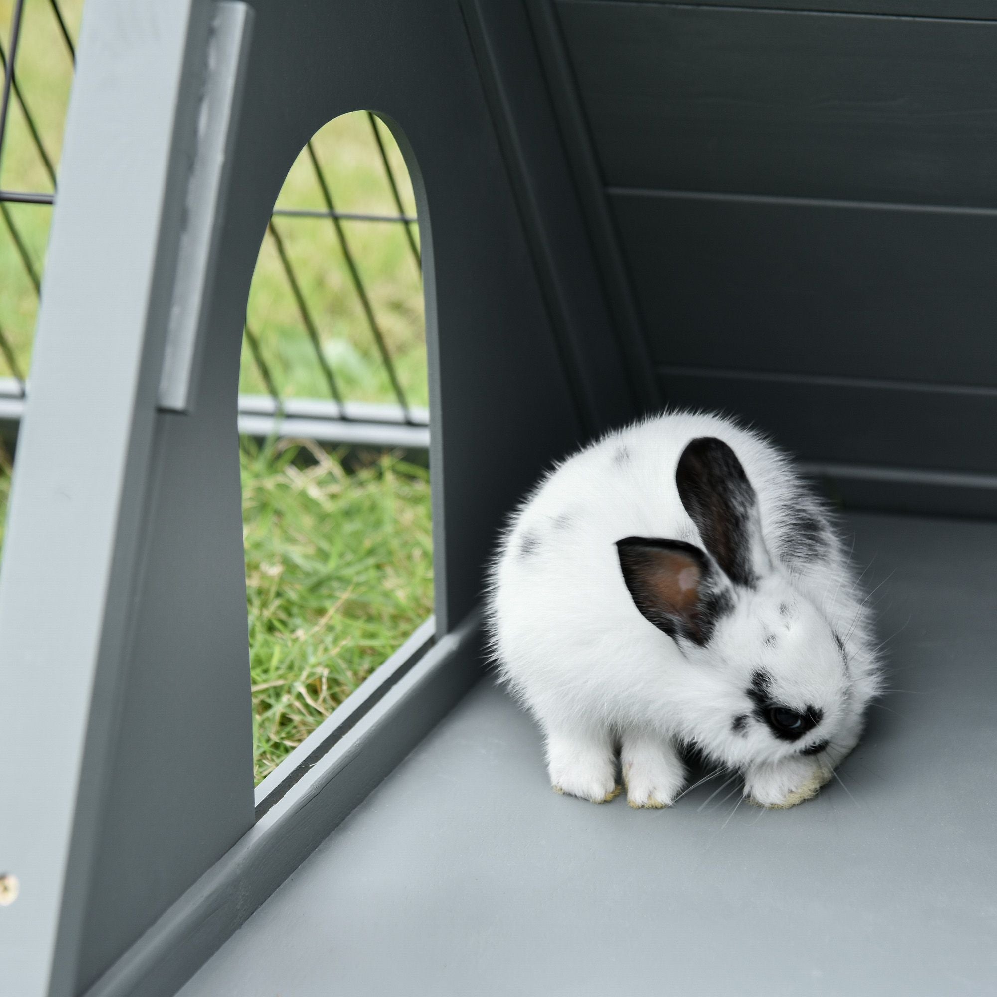 Portable furniture-style Rabbit Hutch with Outdoor Run and Ventilated Wire Enclosure
