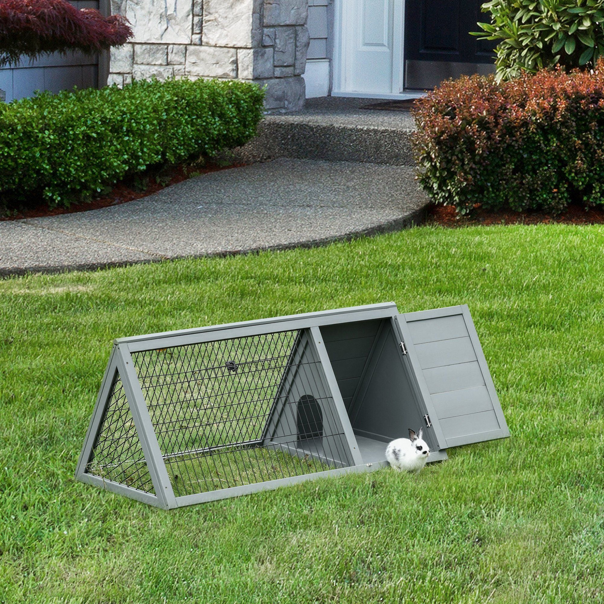 Portable furniture-style Rabbit Hutch with Outdoor Run and Ventilated Wire Enclosure