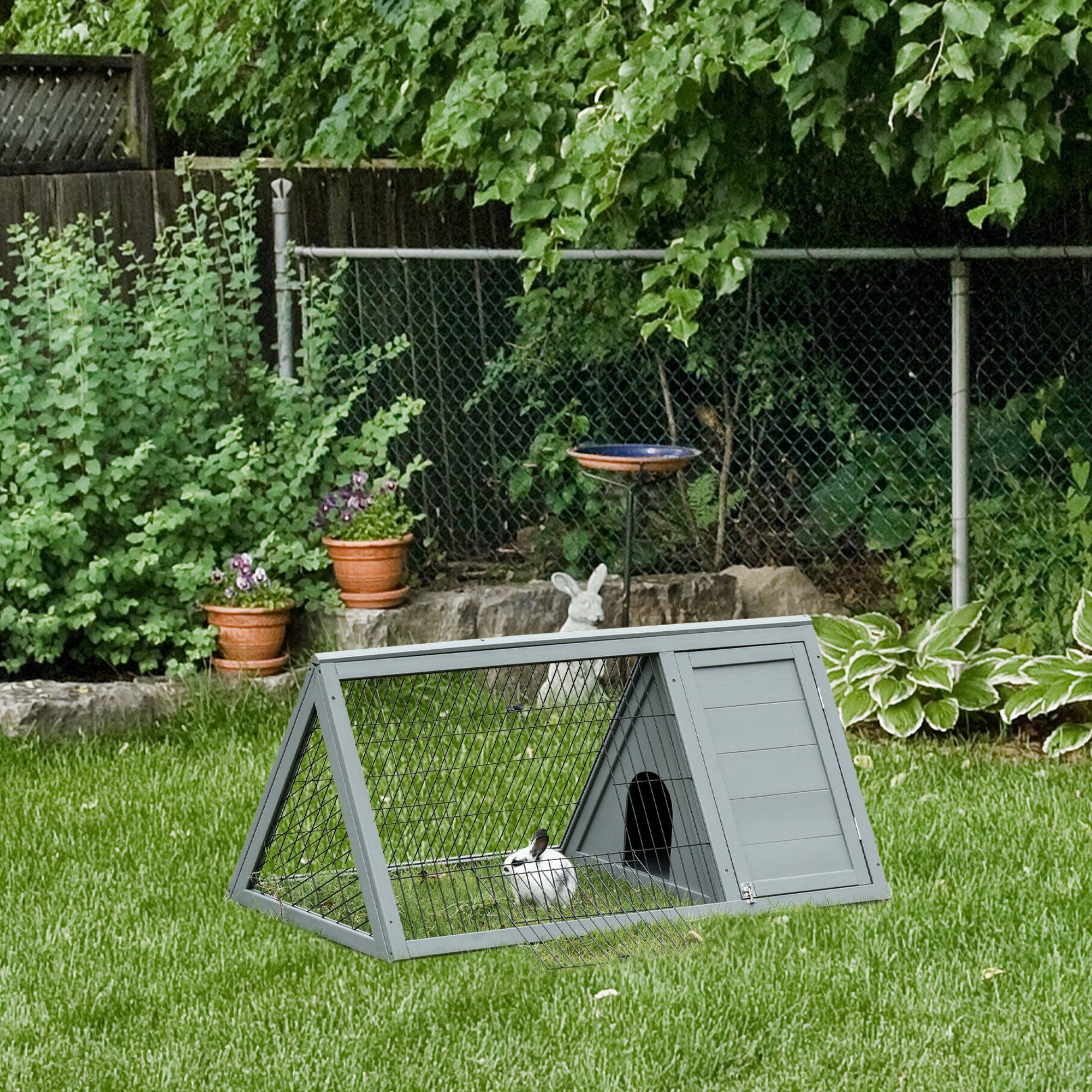 Portable furniture-style Rabbit Hutch with Outdoor Run and Ventilated Wire Enclosure
