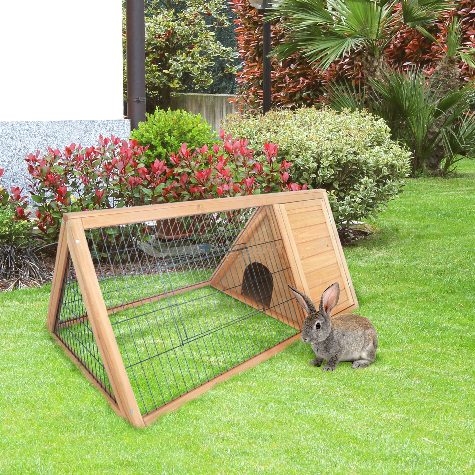 furniture-style A-Frame Rabbit Hutch with Outdoor Run & Wire Enclosure