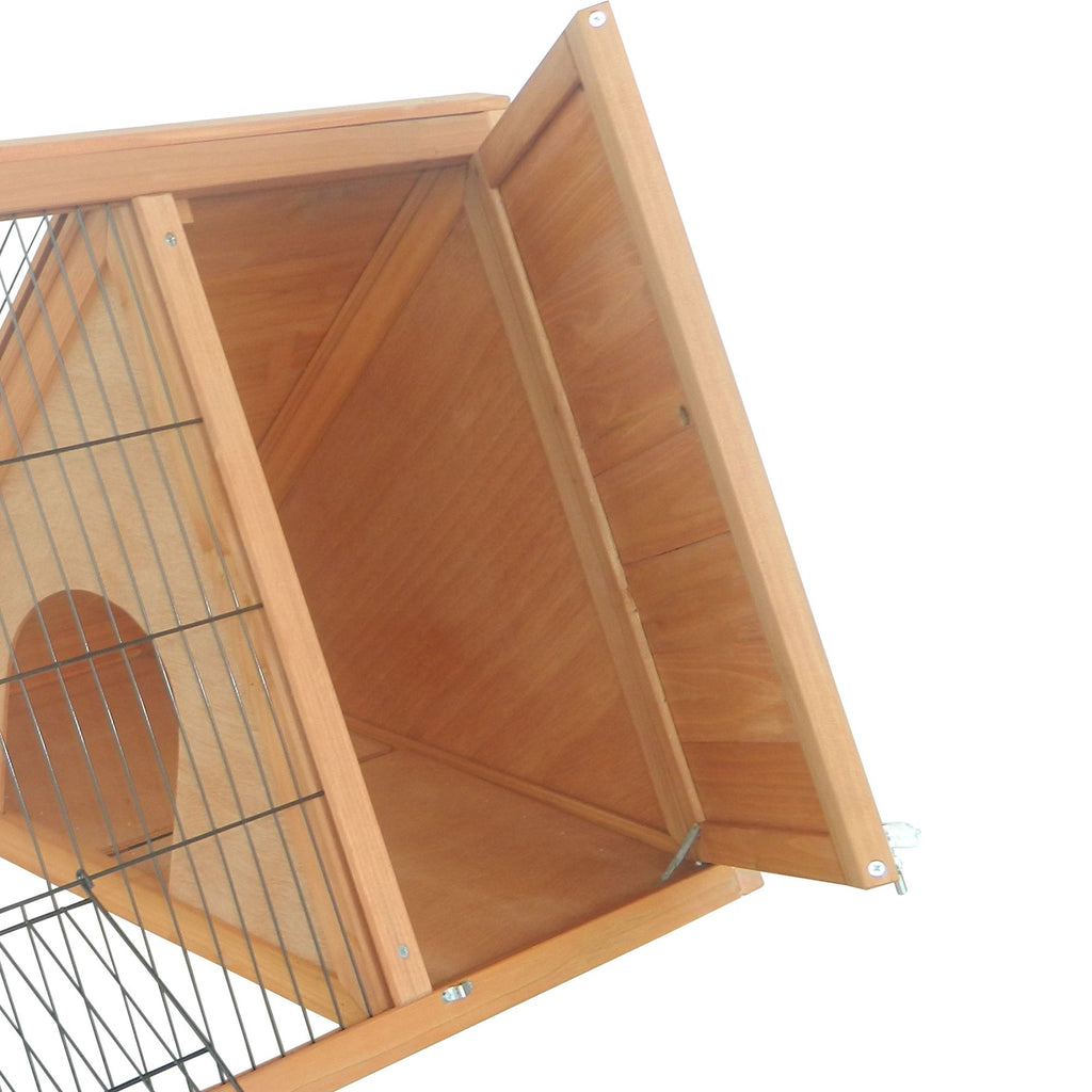 furniture-style A-Frame Rabbit Hutch with Outdoor Run & Wire Enclosure