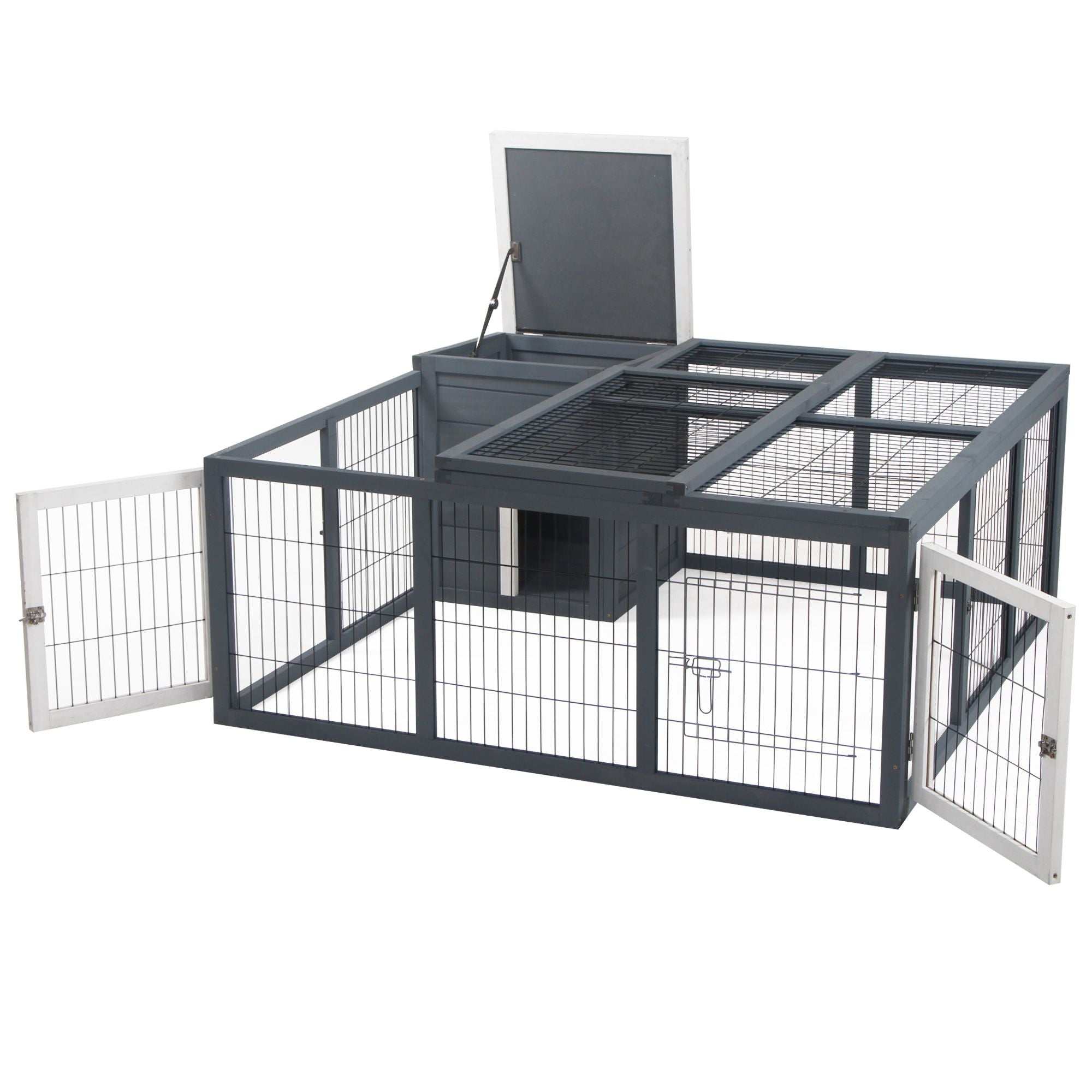 Spacious Rabbit Hutch with Openable Main House for Indoor/Outdoor Use