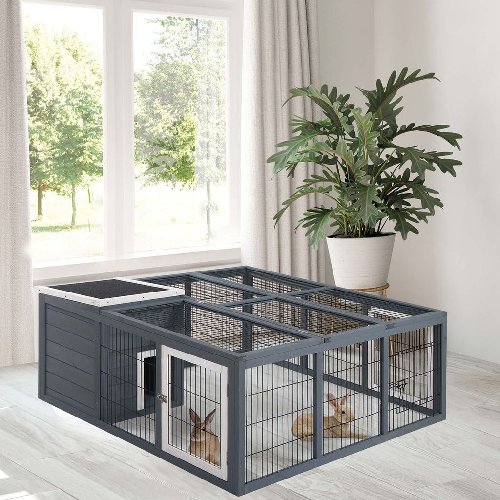 Spacious Rabbit Hutch with Openable Main House for Indoor/Outdoor Use