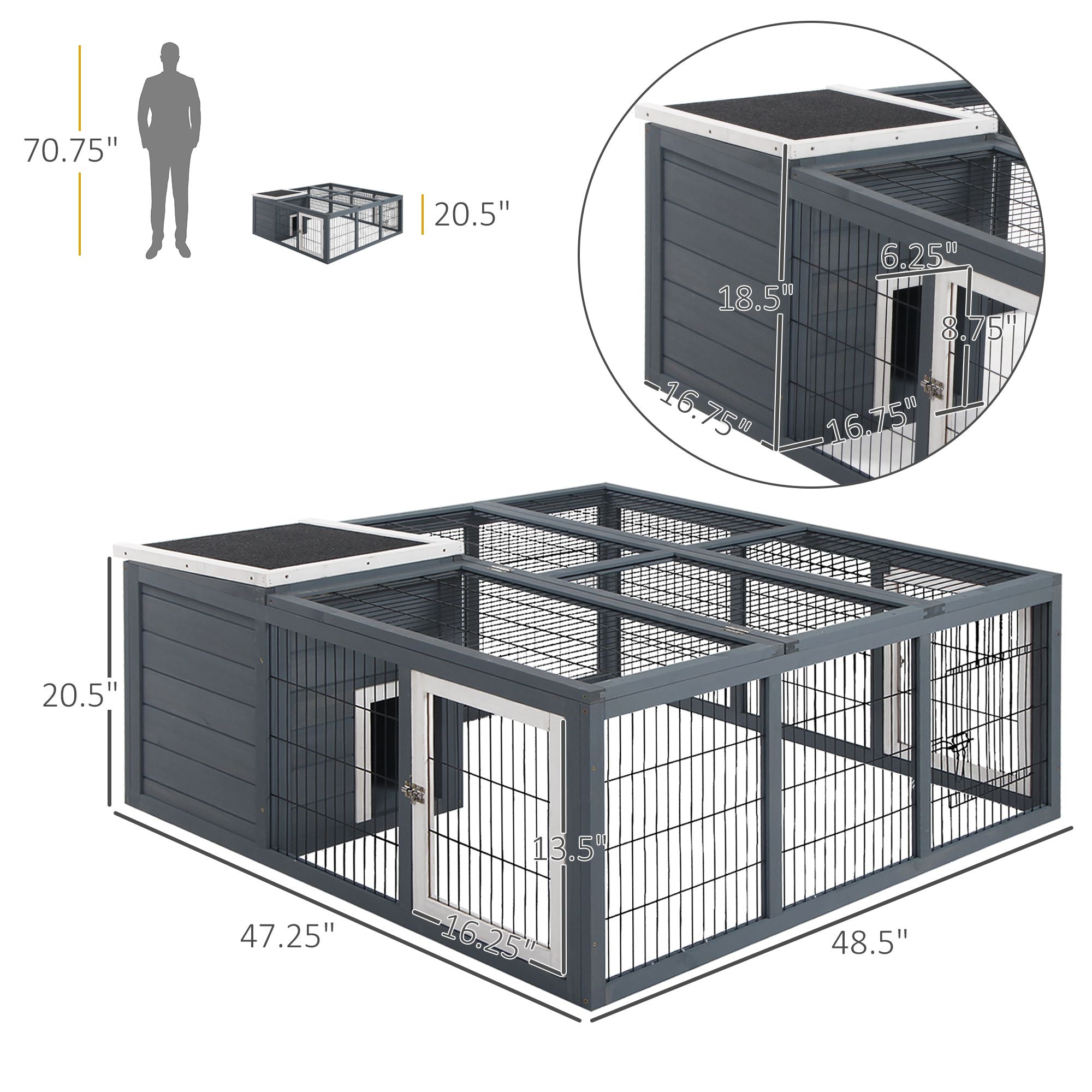 Spacious Rabbit Hutch with Openable Main House for Indoor/Outdoor Use