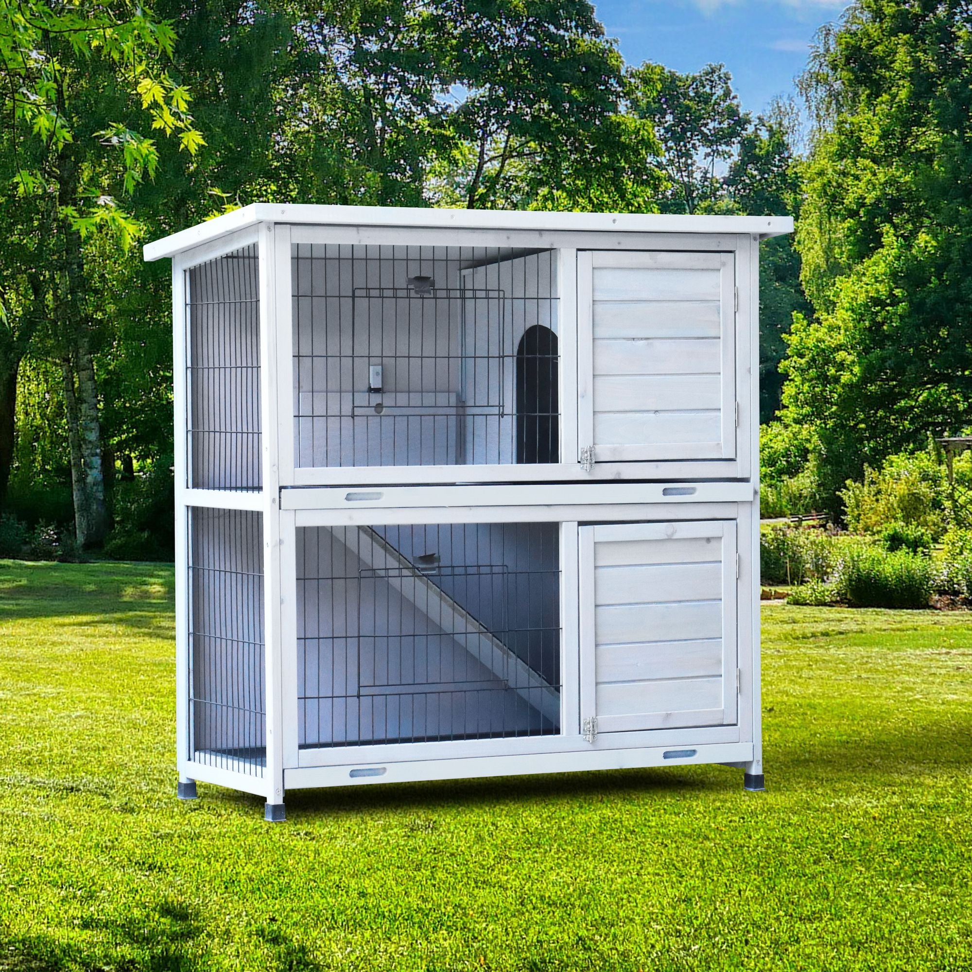 Spacious 2-Story Rabbit Hutch with Deeper No-Leak Trays & Weatherproof Fir furniture-style