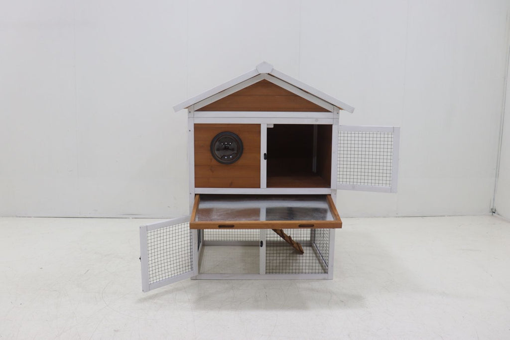 Rabbit Hutch Outdoor, Bunny Cage with Waterproof Roof, Removable Pull Out Tray, 2-tier Wooden Rabbit House for Small Animals, Rabbit Enclosure Suits for Guinea Pigs, Hamster,.Viewing Window Design