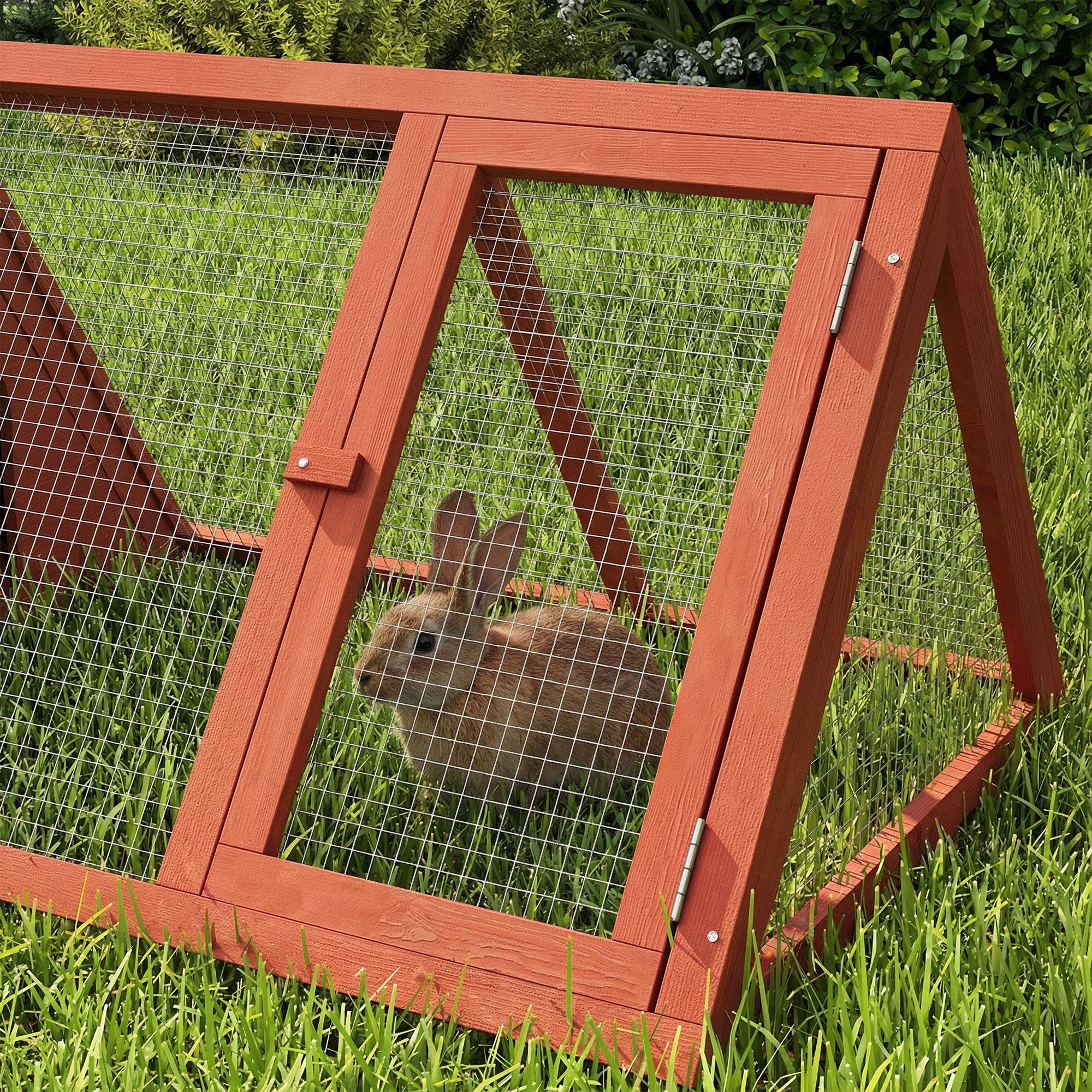 Triangular Rabbit Hutch with Run and Easy-Move Design