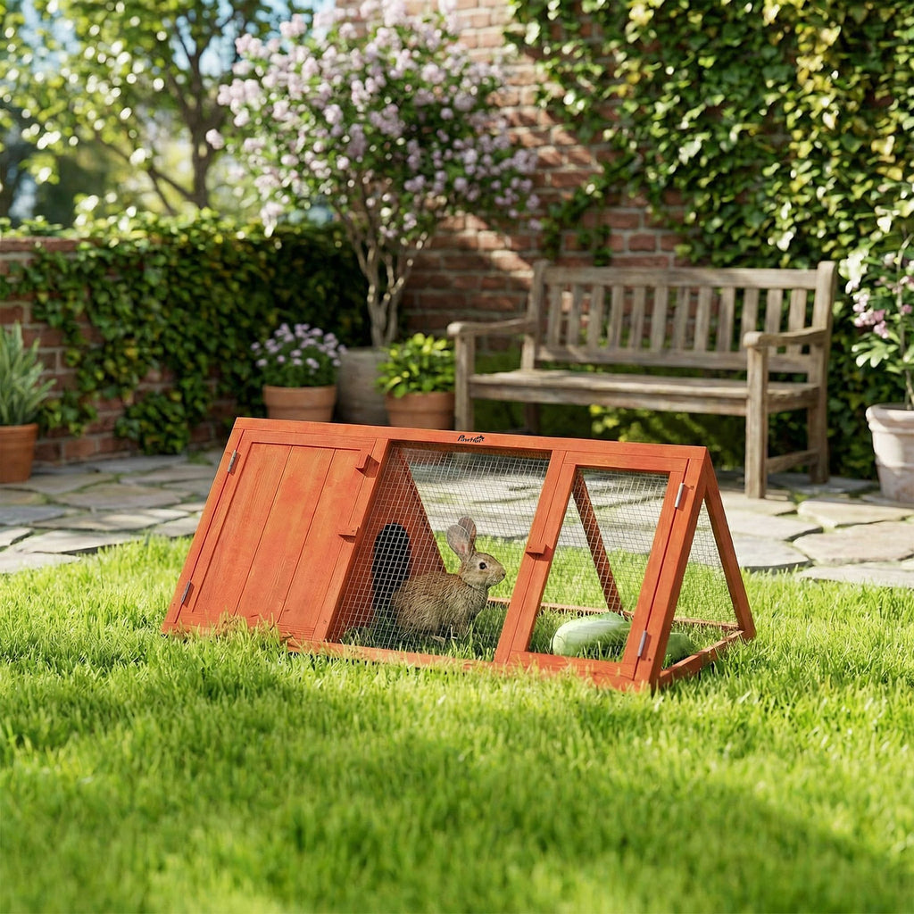 Triangular Rabbit Hutch with Run and Easy-Move Design