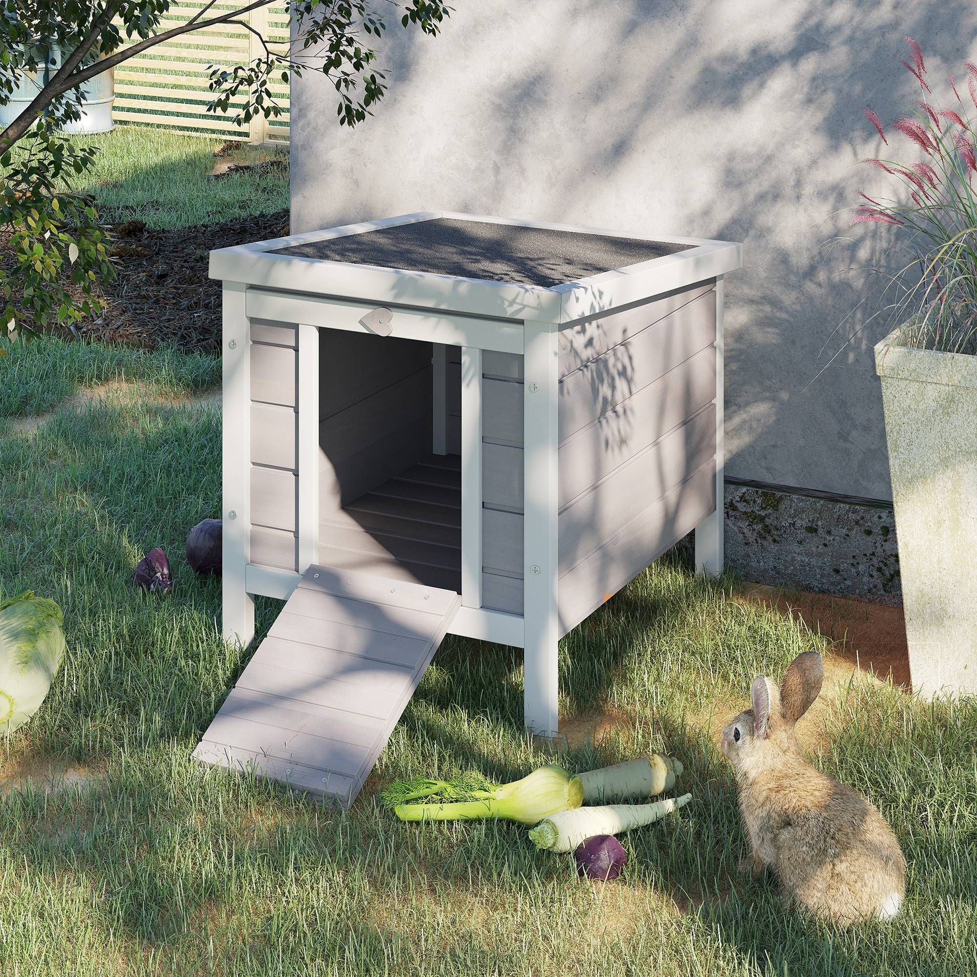Rabbit Pen, Outdoor furniture-style Rabbit Hutch Bunny Guinea Pig Cage with water-ready Roof Gray