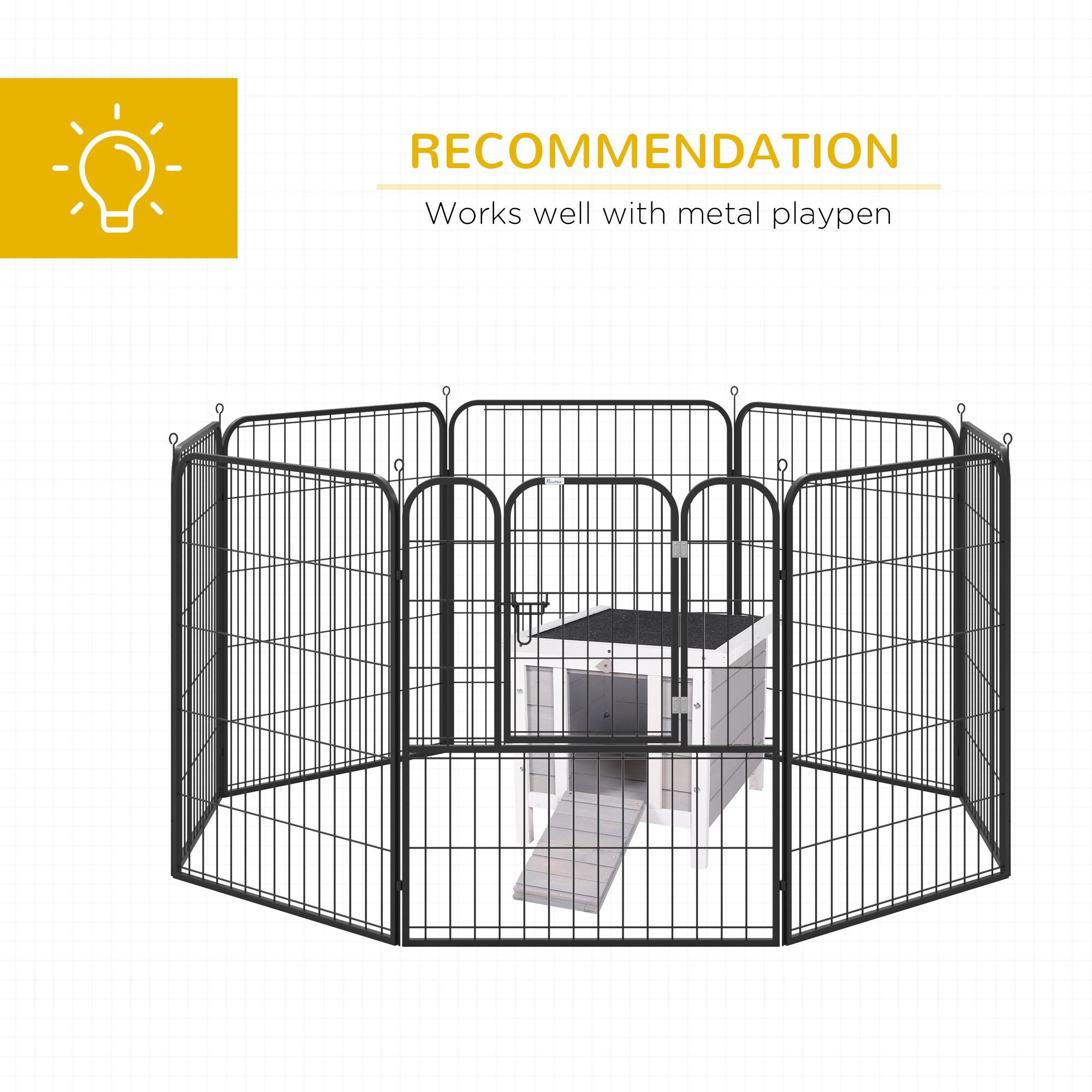 Rabbit Pen, Outdoor furniture-style Rabbit Hutch Bunny Guinea Pig Cage with water-ready Roof Gray