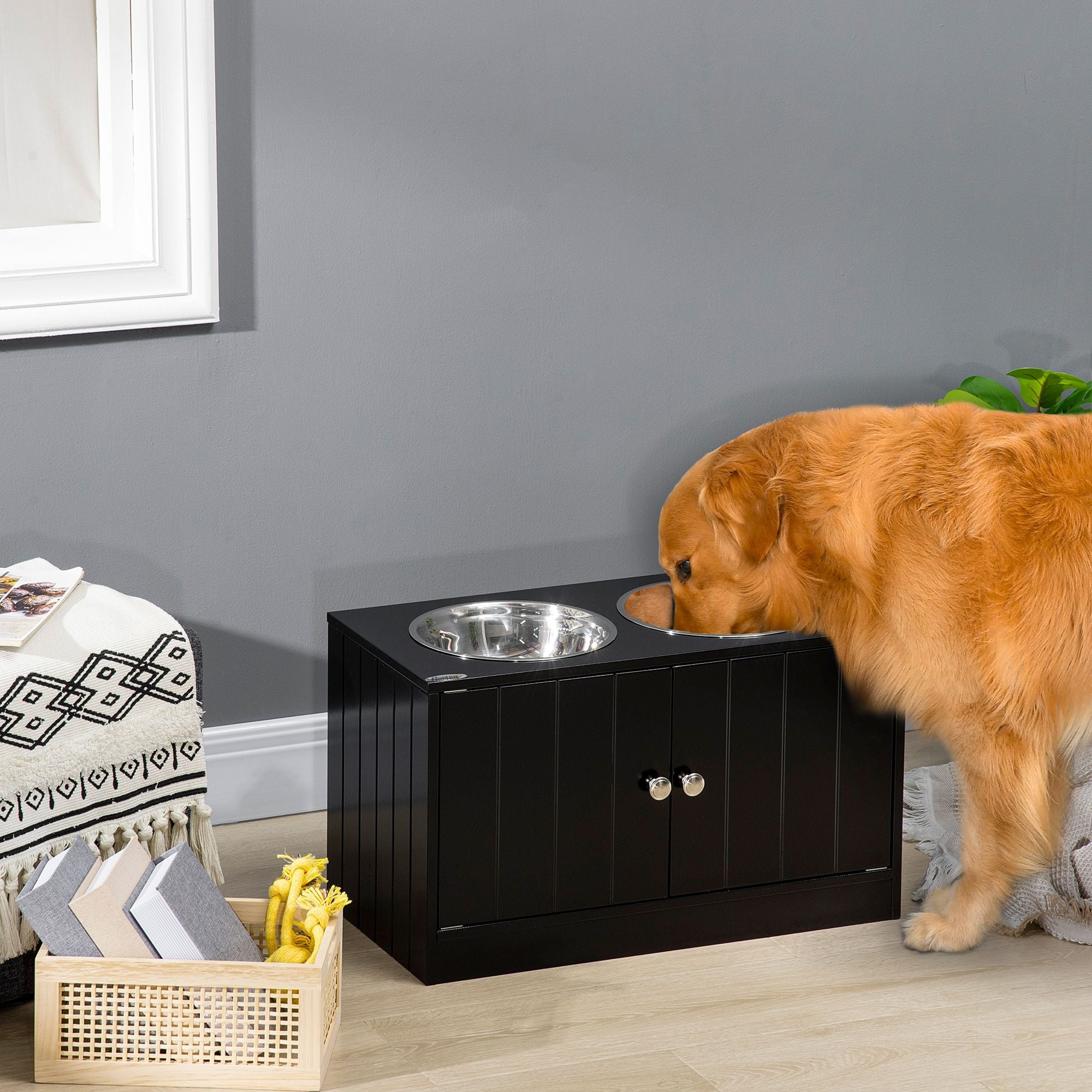 Elevate Mealtime & Organize Pet Supplies with This Raised Feeding Station
