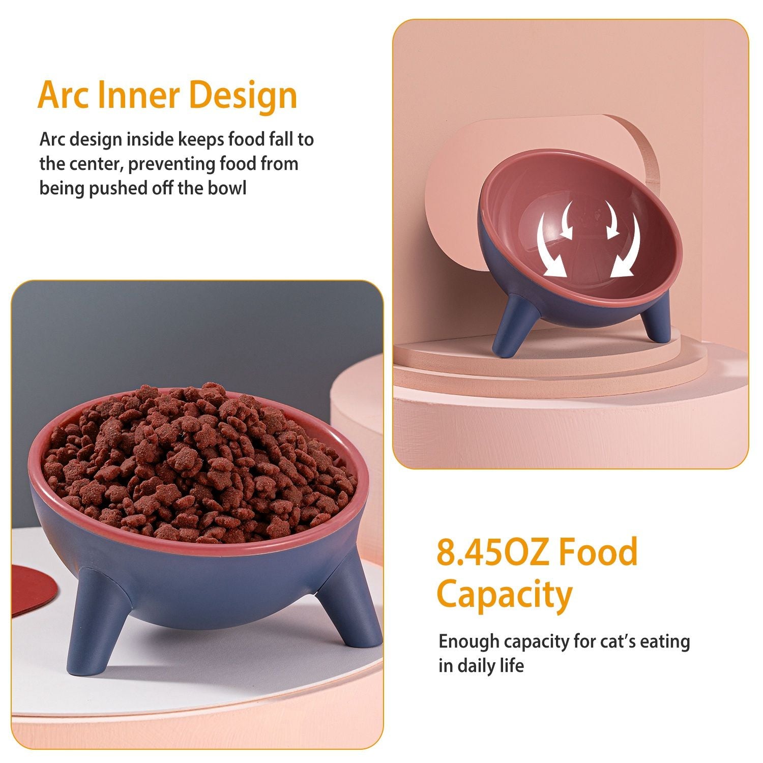 Raised Tilted Cat Food Bowl with Backflow-Resistant Water Dish