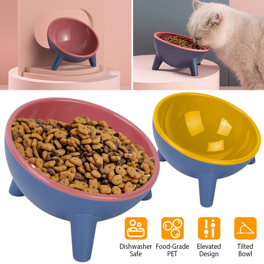 Raised Tilted Cat Food Bowl with Backflow-Resistant Water Dish
