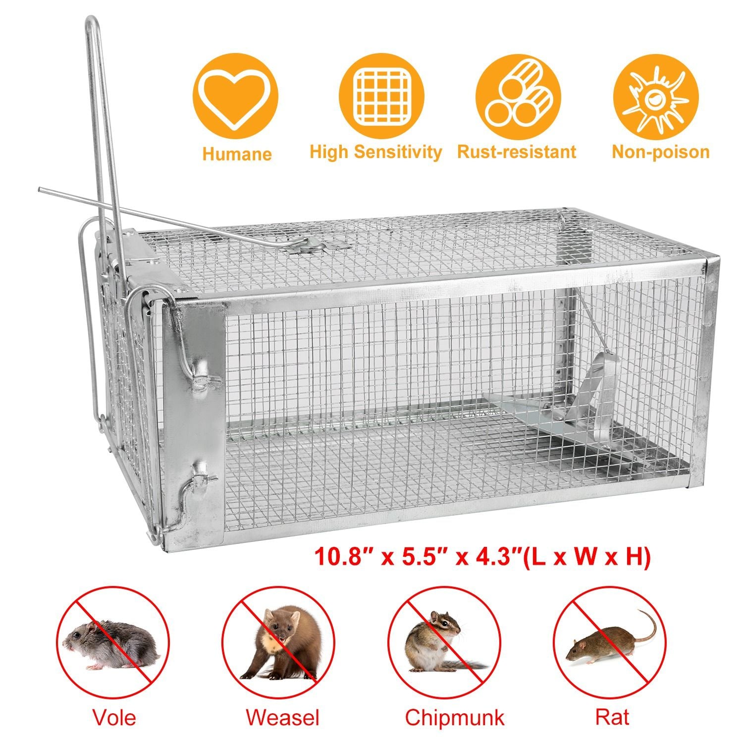Rat Trap Cage Humane Live Rodent Trap Cage Galvanized Iron Mice Mouse Control Bait Catch with Detach