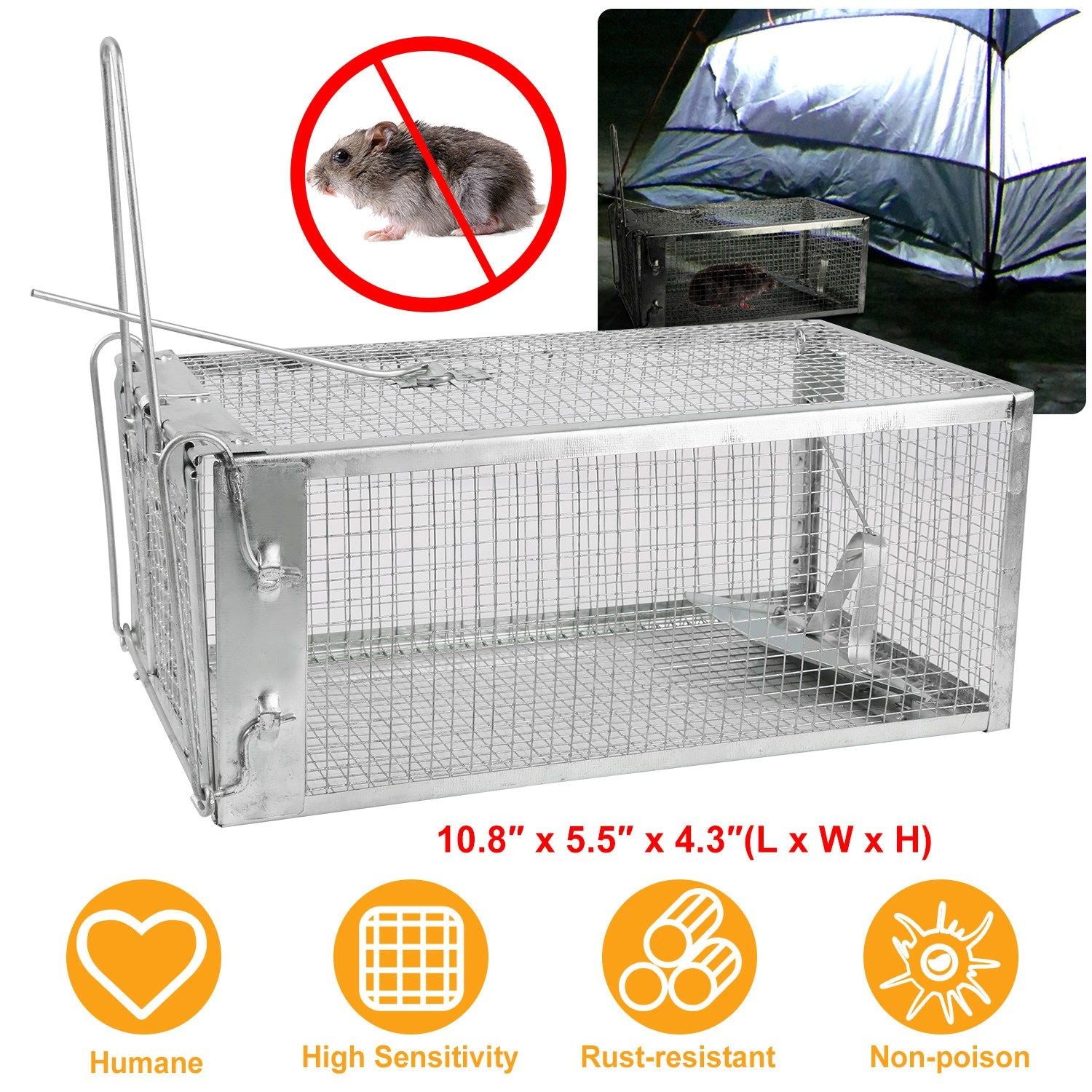 Rat Trap Cage Humane Live Rodent Trap Cage Galvanized Iron Mice Mouse Control Bait Catch with Detach