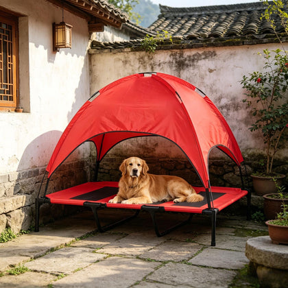 Elevated Dog Cot with UV Canopy for Large Breeds