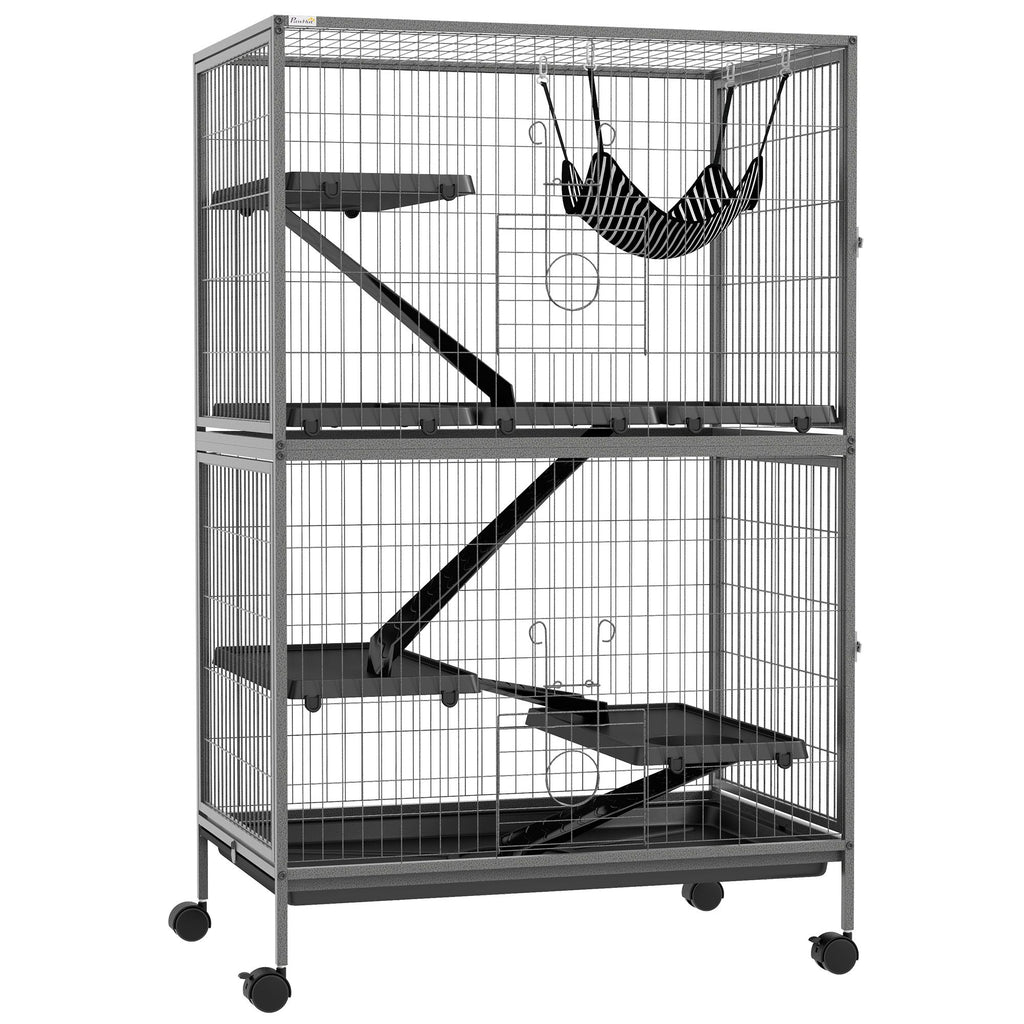 Spacious Five-Tier Rolling Small Animal Cage with Hammock and Four Doors