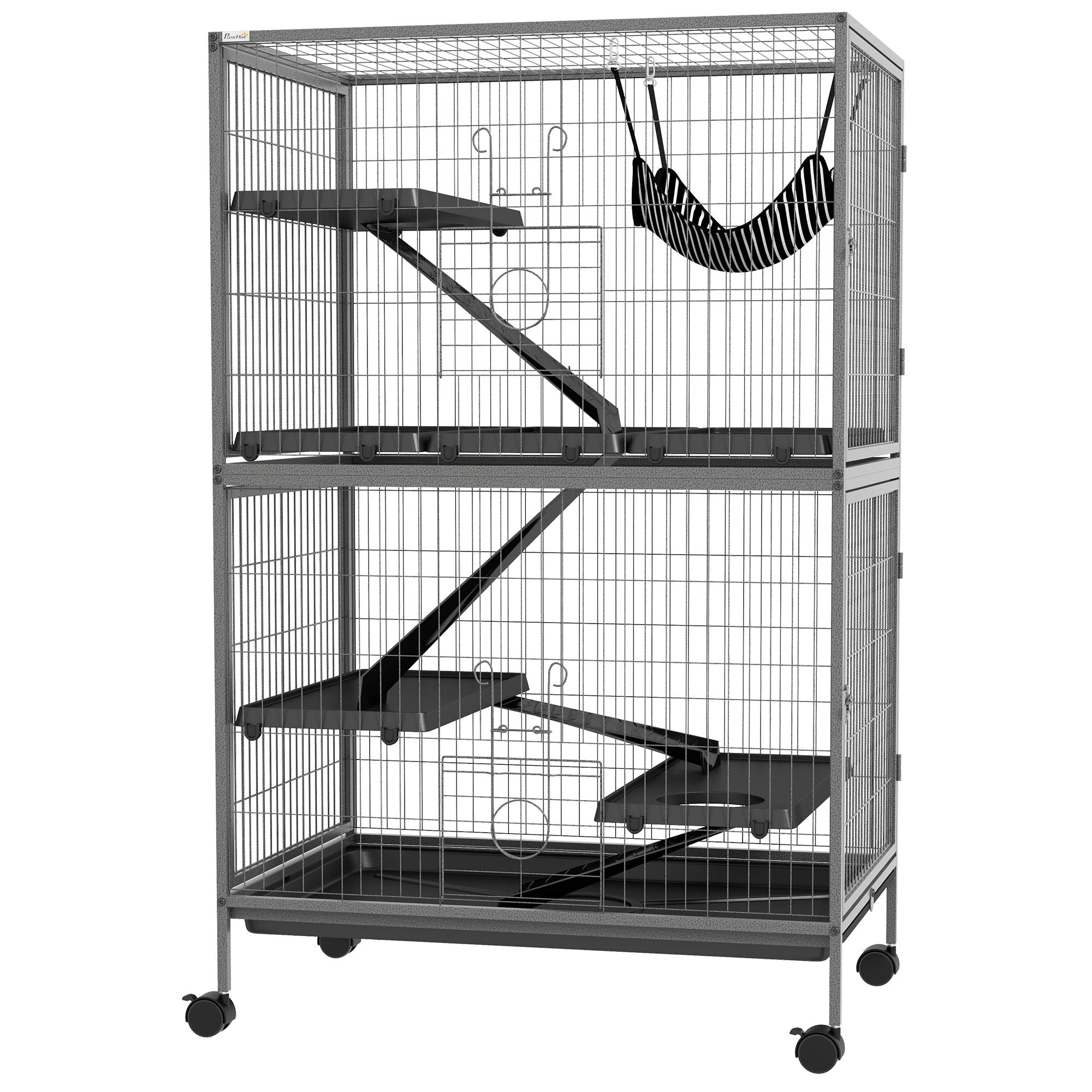 Spacious Five-Tier Rolling Small Animal Cage with Hammock and Four Doors