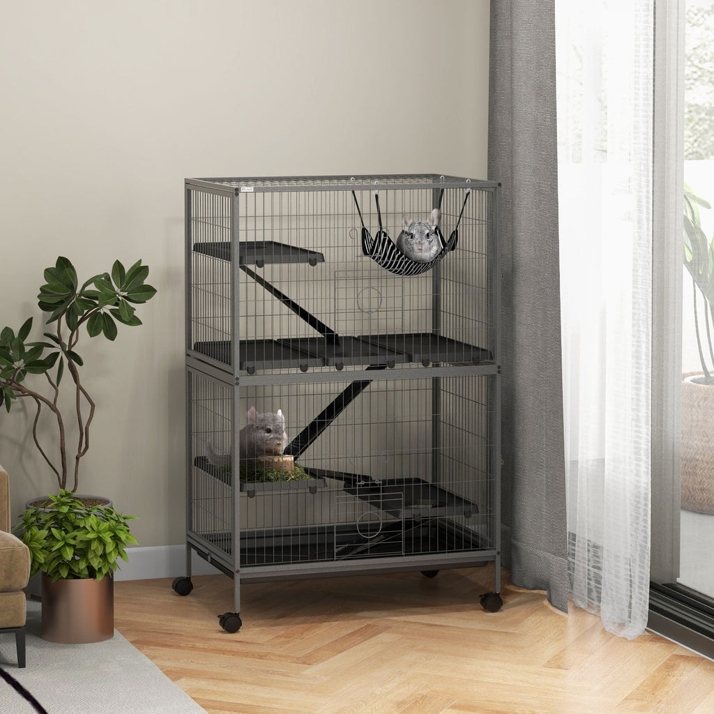 Spacious Five-Tier Rolling Small Animal Cage with Hammock and Four Doors