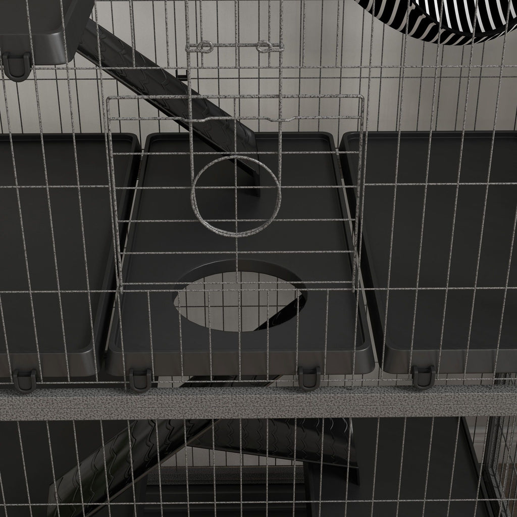 Spacious Five-Tier Rolling Small Animal Cage with Hammock and Four Doors