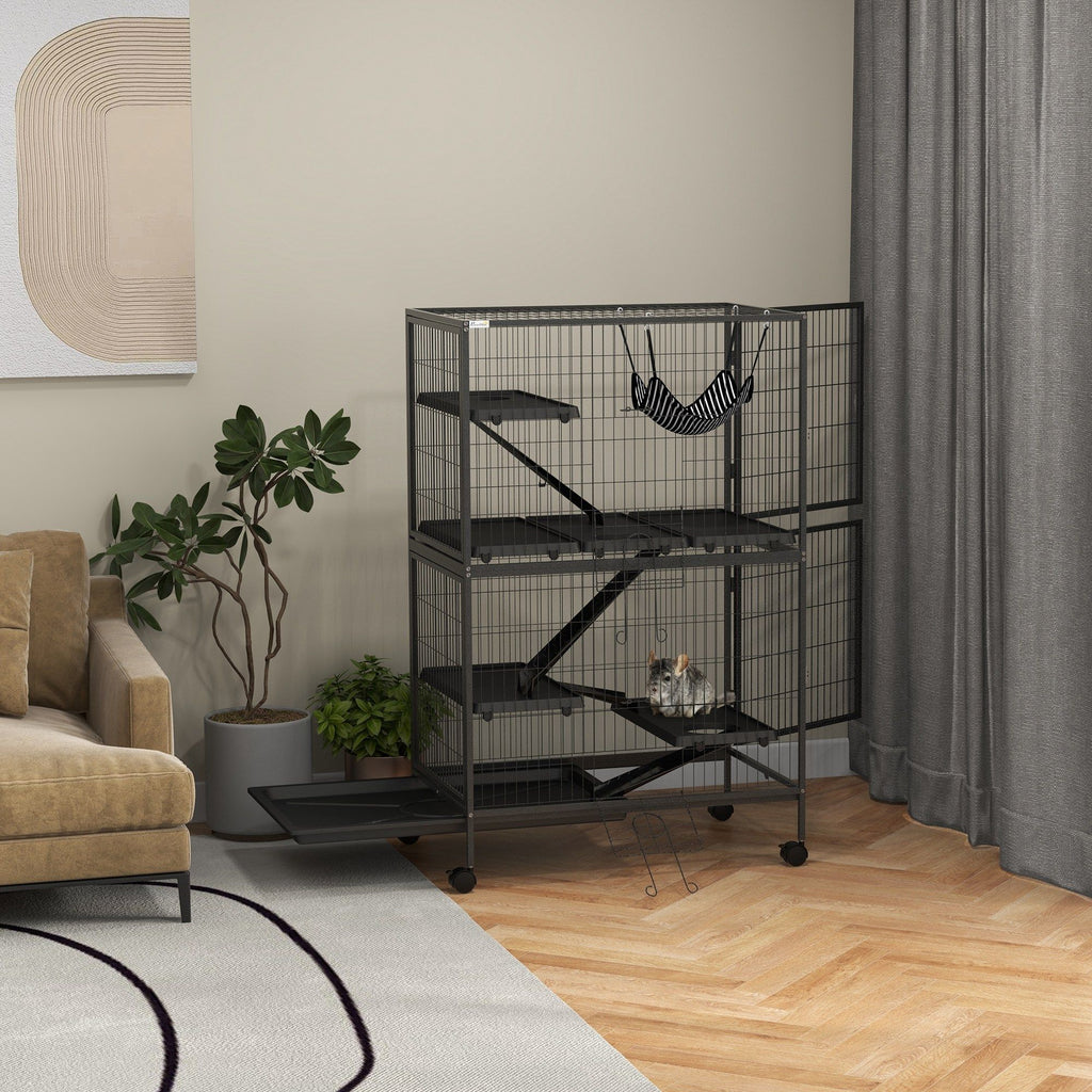 Spacious Five-Tier Rolling Small Animal Cage with Hammock and Four Doors