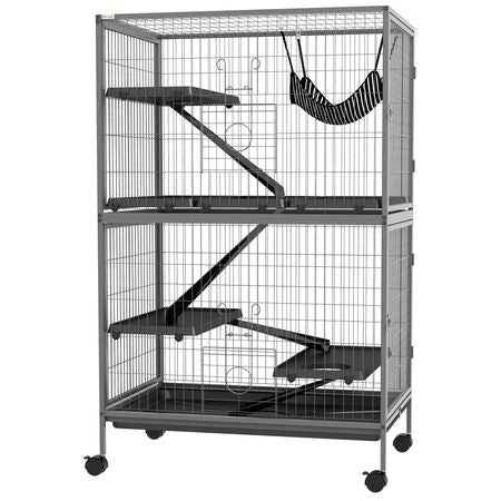 Spacious Five-Tier Rolling Small Animal Cage with Hammock and Four Doors