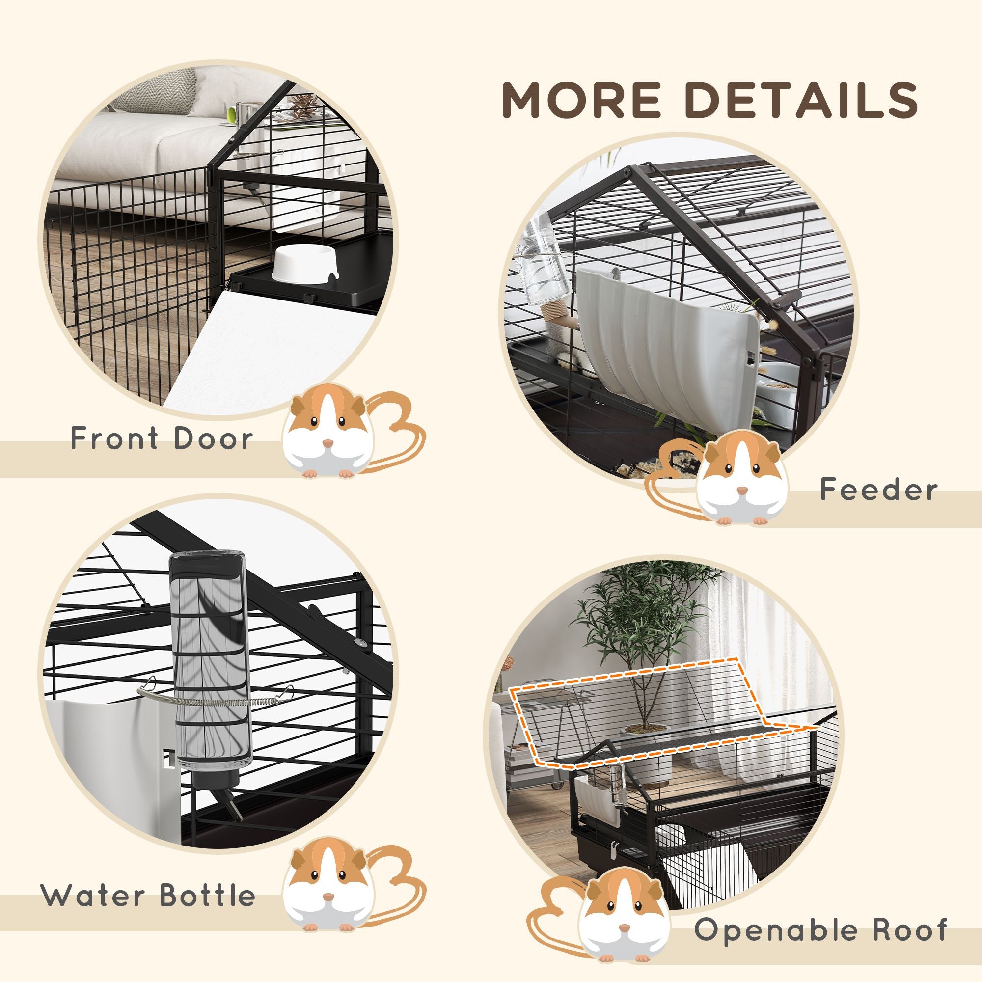 Spacious Rolling Small Animal Cage with Foldable Run - Includes Bowl & Water Fountain