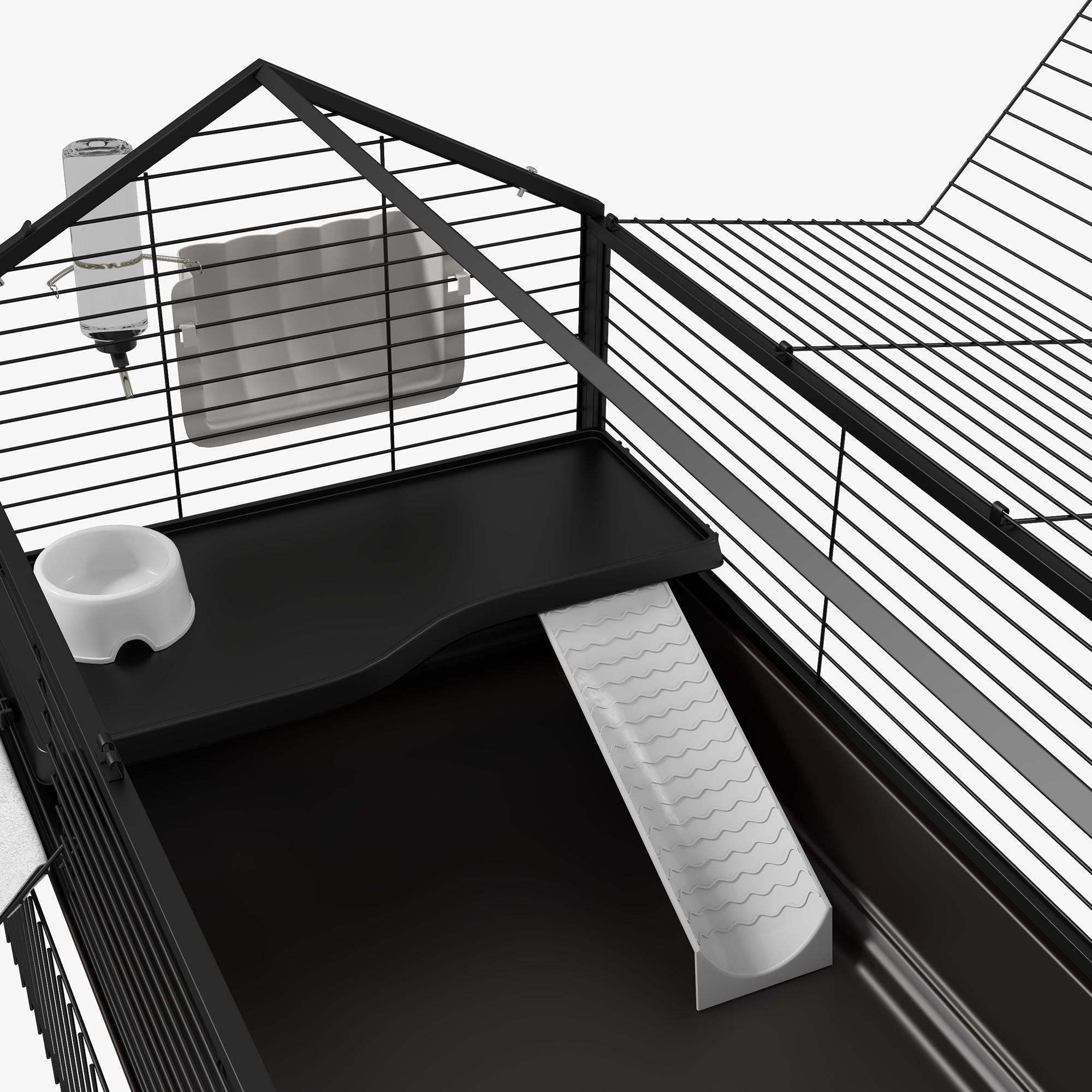 Spacious Rolling Small Animal Cage with Foldable Run - Includes Bowl & Water Fountain