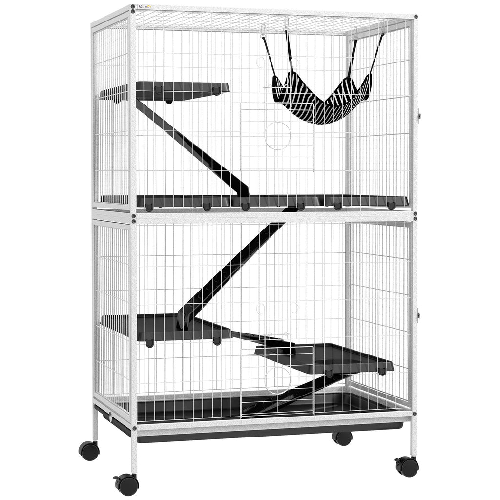 50- Rolling Pet Cage with Hammock & 4 Doors for Ferrets and Chinchillas
