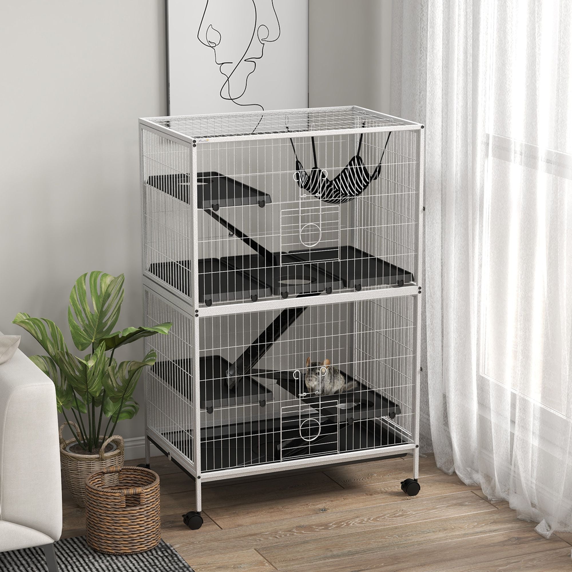 50- Rolling Pet Cage with Hammock & 4 Doors for Ferrets and Chinchillas