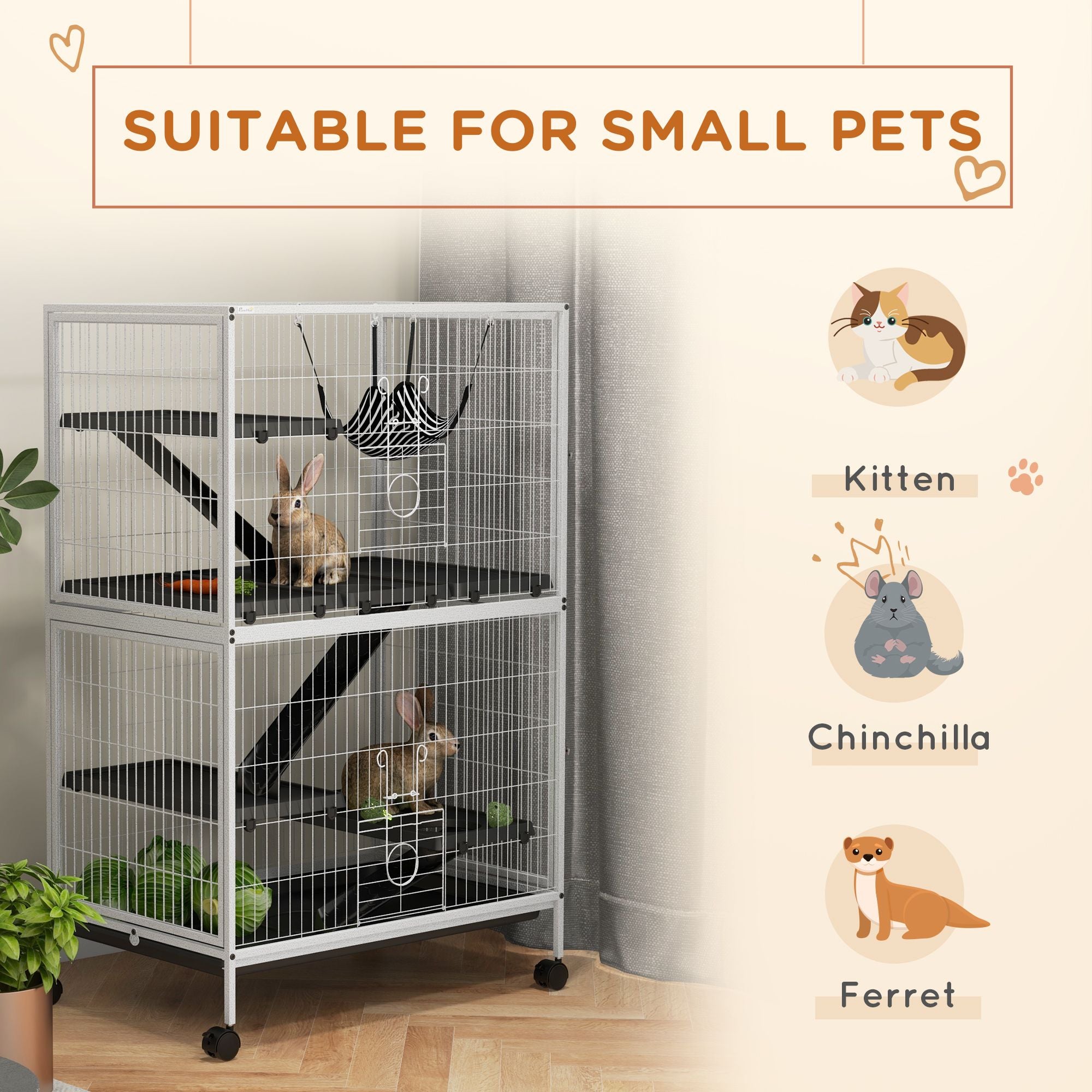 50- Rolling Pet Cage with Hammock & 4 Doors for Ferrets and Chinchillas