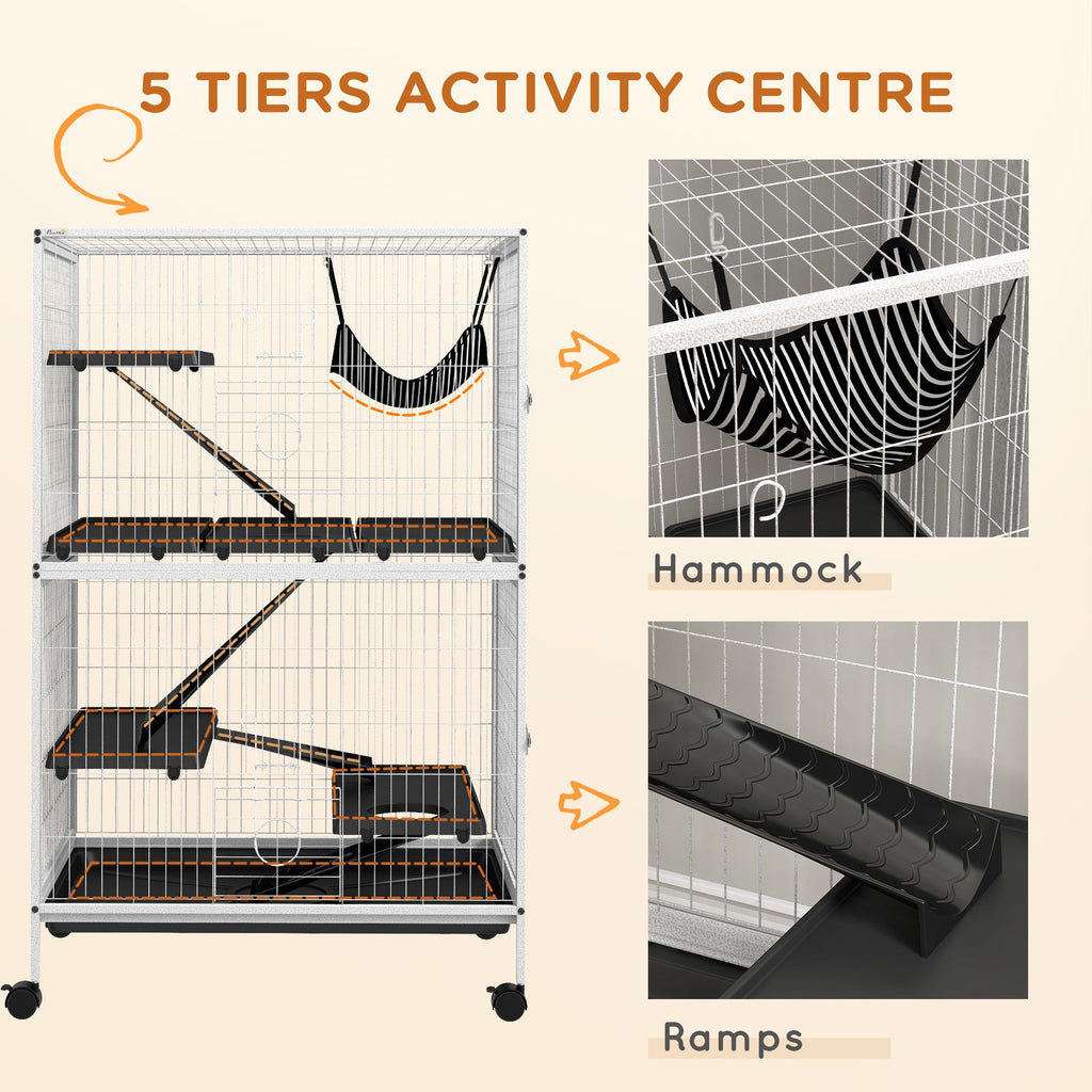 50- Rolling Pet Cage with Hammock & 4 Doors for Ferrets and Chinchillas