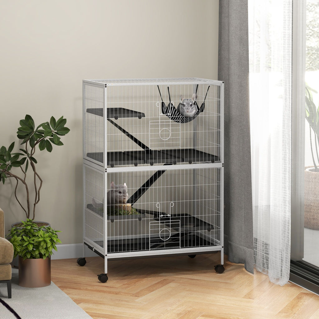 50- Rolling Pet Cage with Hammock & 4 Doors for Ferrets and Chinchillas