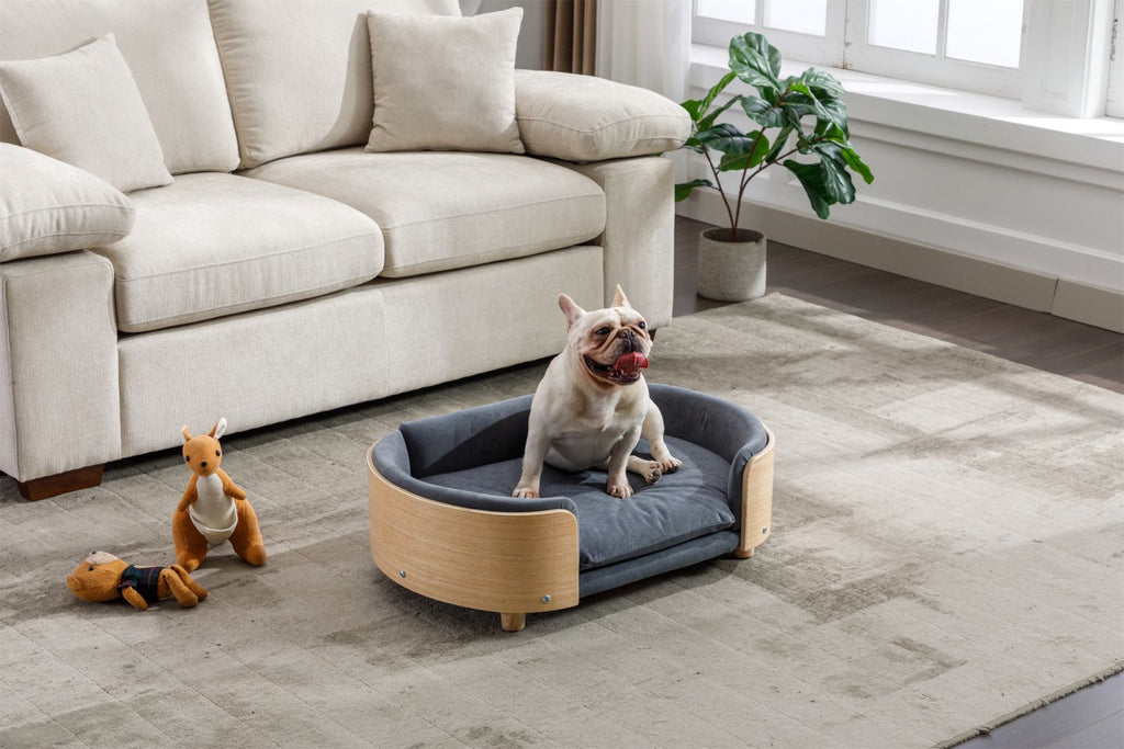 Scandinavian style Elevated Dog Bed Pet Sofa With Solid furniture-style legs and Bent furniture-style Back, Velvet Cushion