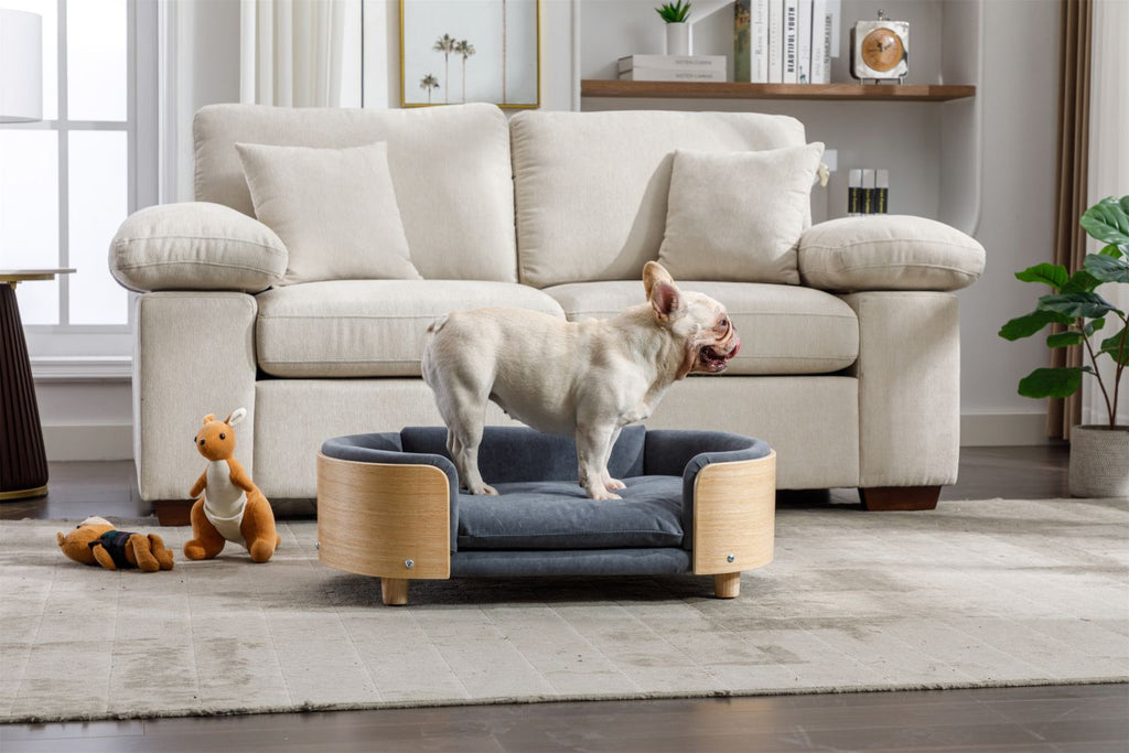 Scandinavian style Elevated Dog Bed Pet Sofa With Solid furniture-style legs and Bent furniture-style Back, Velvet Cushion